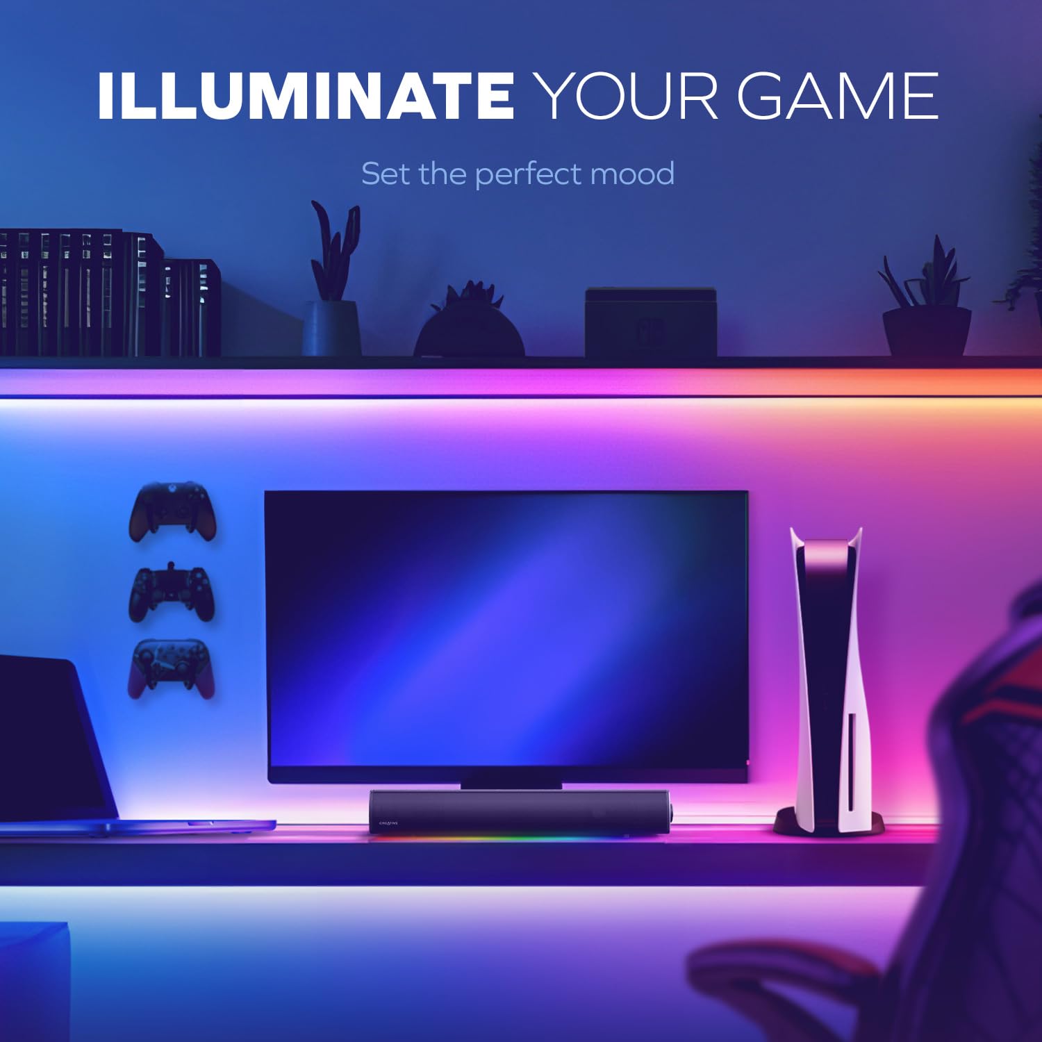 Sound Blaster Gs5 Rgb Gaming Soundbar With Superwide Technology, Powered Via Adapter, Up To 60W Peak Power, Bluetooth 5.4, Optic