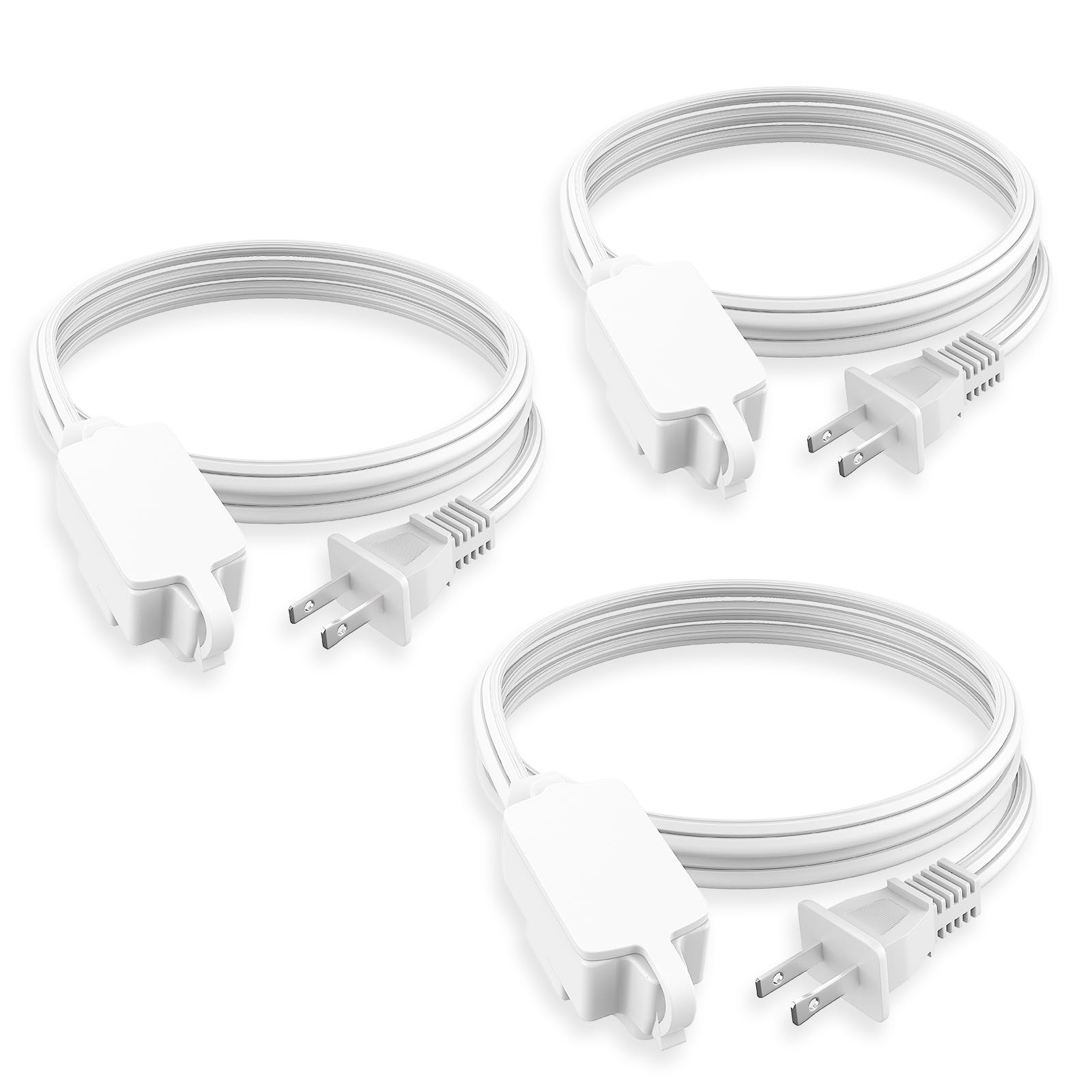 Plugtul Indoor Extension Cord 6 Ft, 2 Prong White Extension Cord, 3 Polarized Outlets With Safety Cap Protect For Home Office, 1