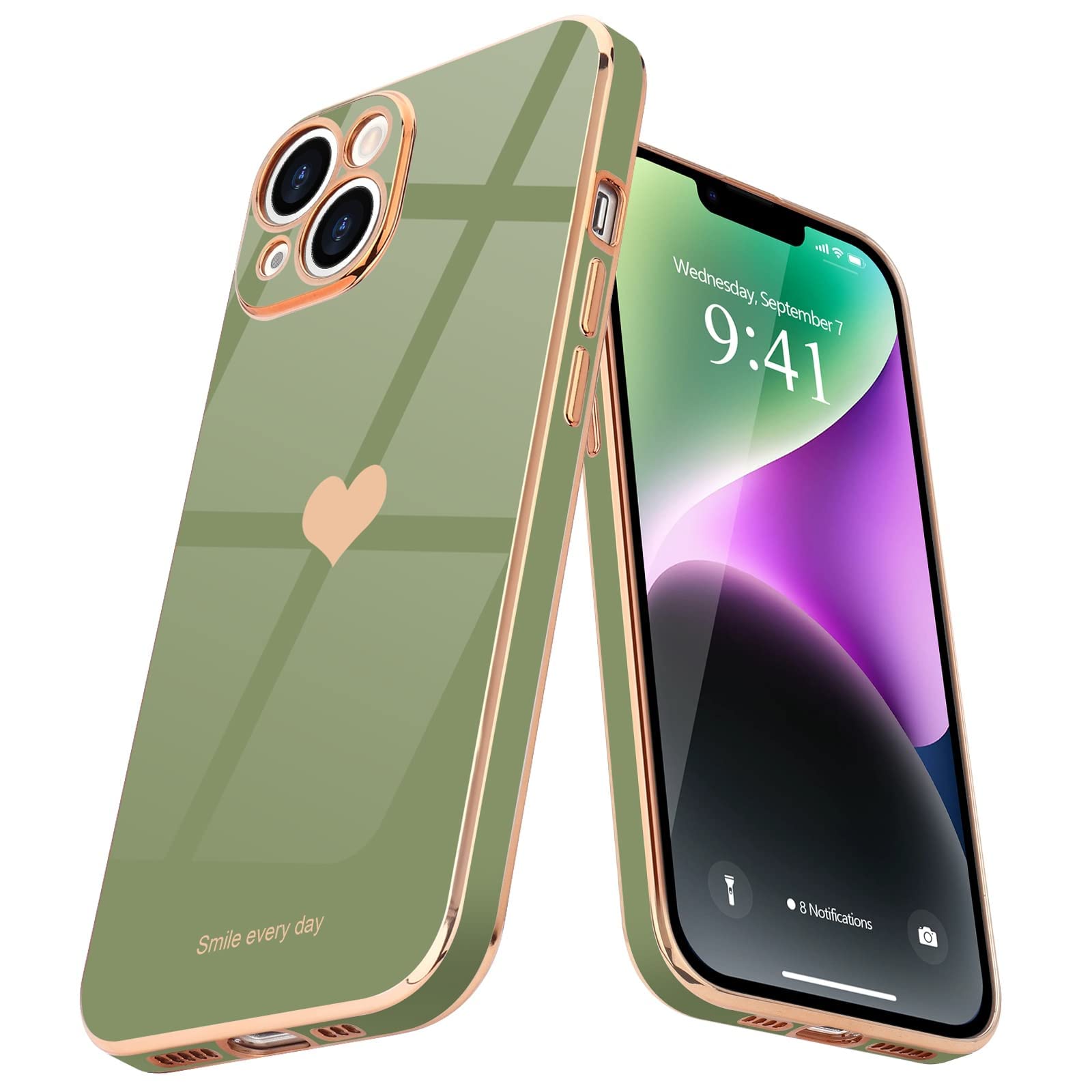 Teageo For Iphone 14 Case For Women Girl Cute Love Heart Luxury Electroplate Plating Soft Bling Back Cover Raised Full Camera Pr