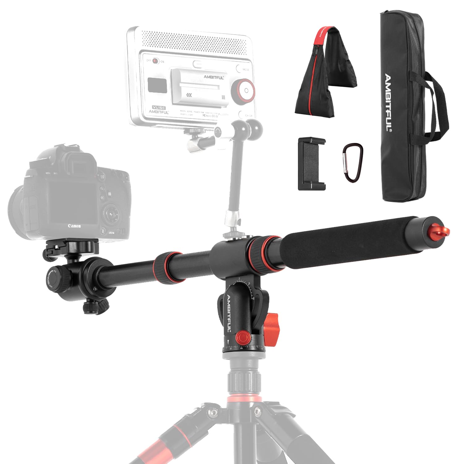 Ambitful Tripod Extension Arm,42' Retractable Horizontal Center Column Tripod Boom Arm,360� Rotatable With Sandbag For Overhead,Multi Angle Photography,Max Load 22Lbs (Not Including Tripod)