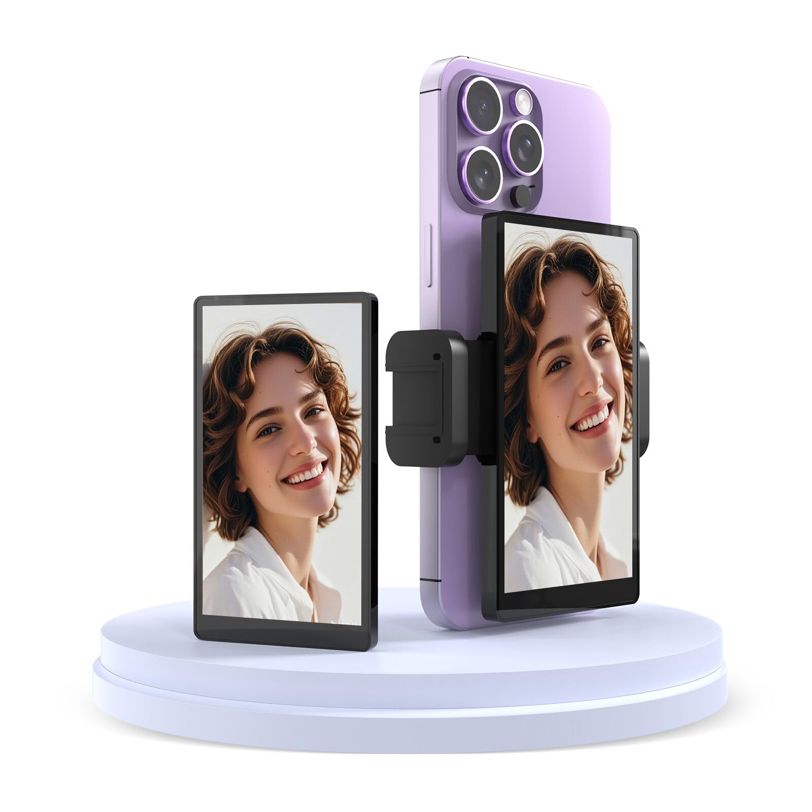Vitano 5'' Vlog Selfie Monitor Screen For Iphone With Magnetic Clip, Back Camera Mirroring With Low Latency, Bluetooth Remote, W