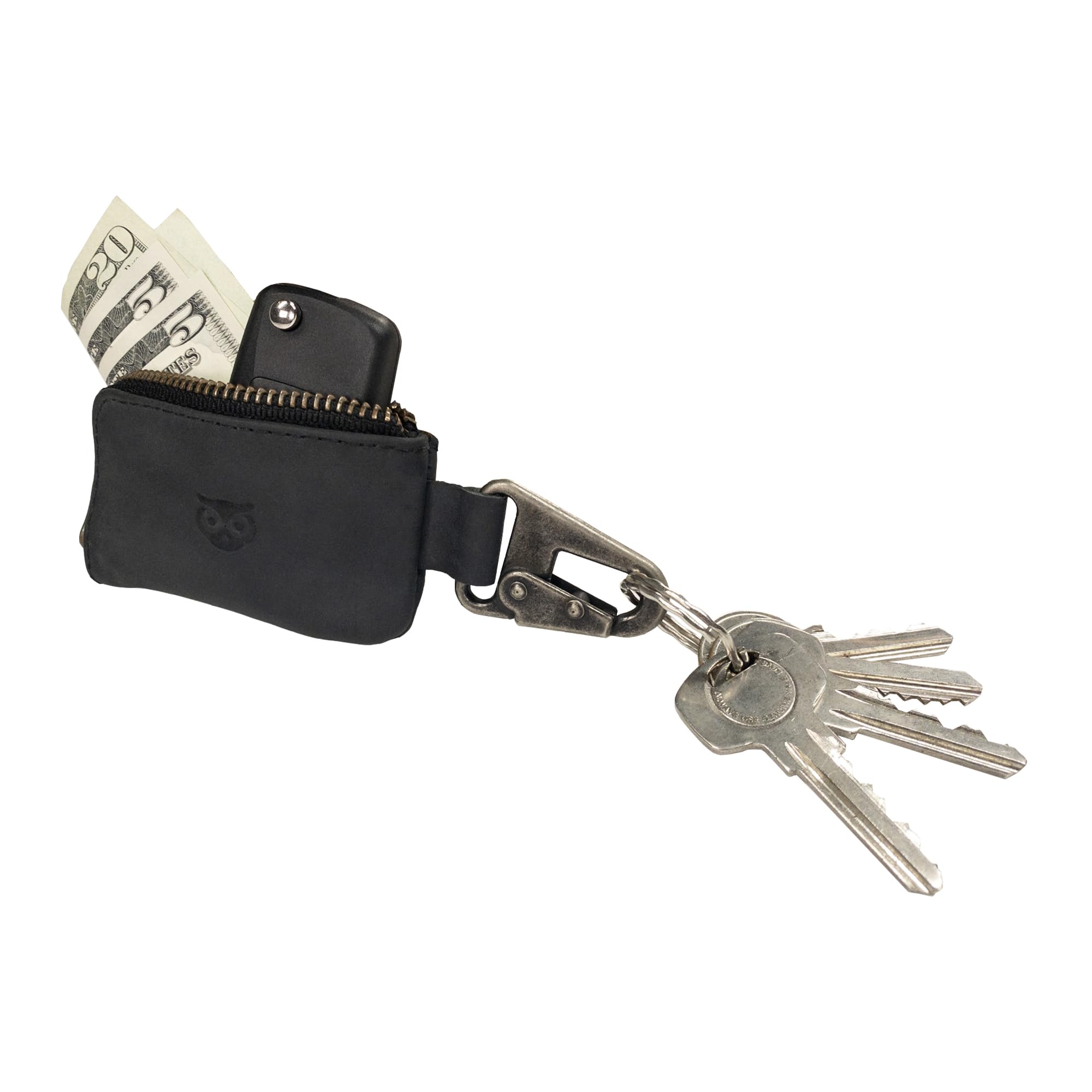Hide & Drink, Car Key Holder With Keyring, Headphone & Charging Cables, Cash Zipper Case With Clasp, Full Grain Leather, Handmad