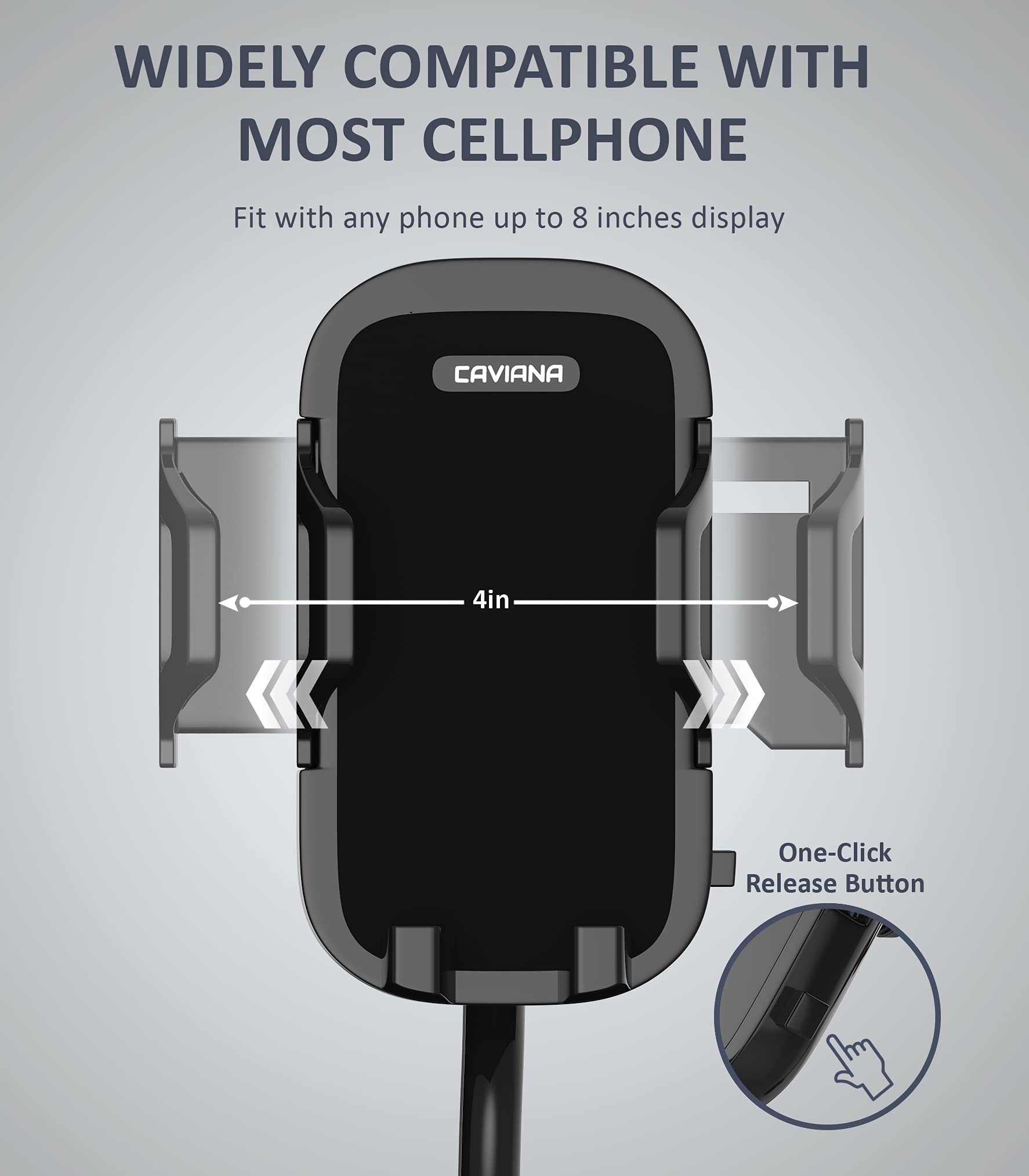 Caviana Double Phone Holder For Car Cup Holder   Extra Long And Flexible Neck, 360