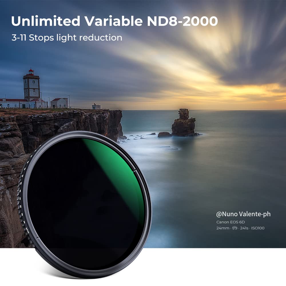 K&F Concept 55Mm Variable Neutral Density Lens Filter Nd8 Nd2000 (3 11Stop) Waterproof Adjustable Nd Lens Filter With 24 Multi Layer Coatings For Camera Lens (D Series)