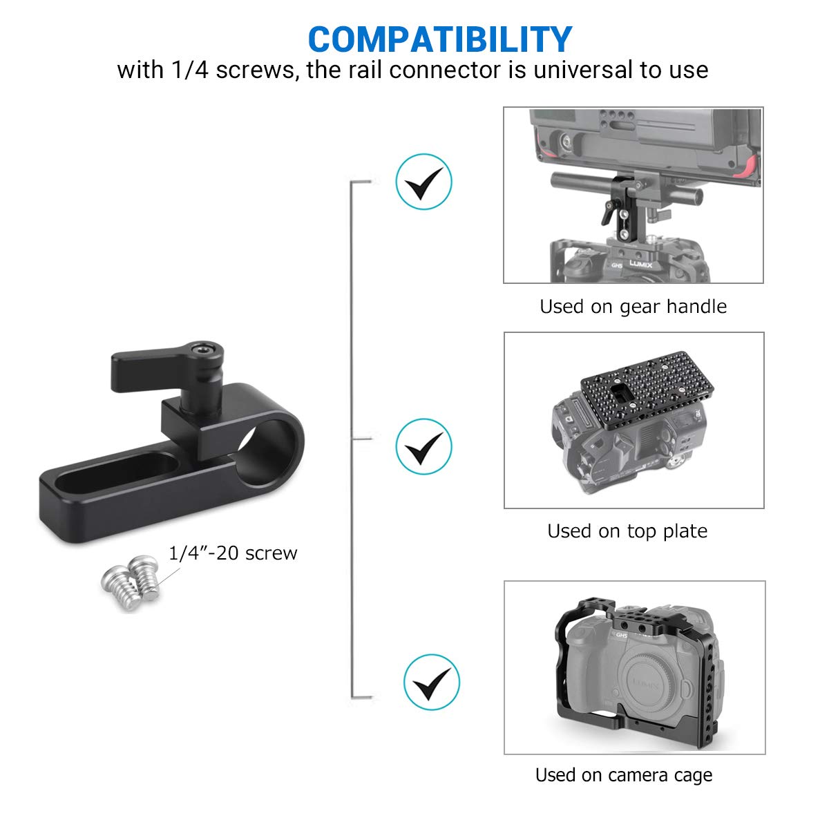 Smallrig Single 15Mm Rail Clamp Mount Rod Clamp With Long Hole On Plate/Cage/Handle For Rod Extension   1549