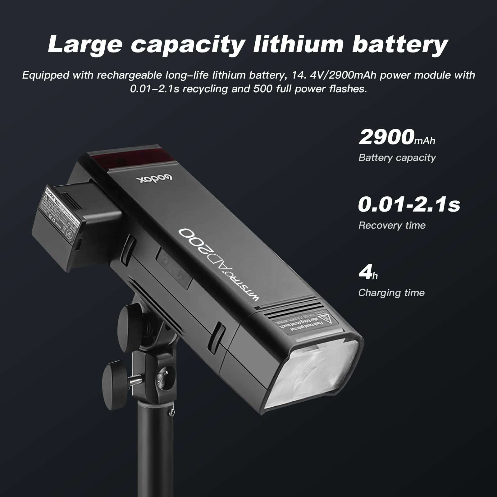 Godox Ad200 Pocket Flash Speedlite 200W Ttl Monolight Strobe 2.4G 1/8000 Hss With 2900Mah Li Ion Battery And Bare Bulb Recycle I