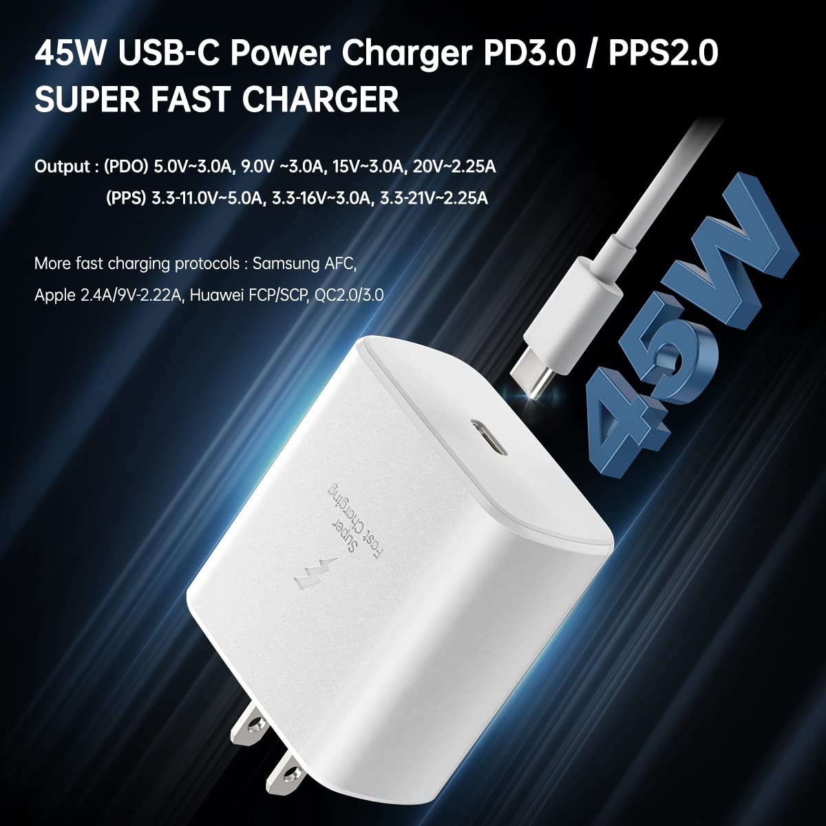 Weboyo 45W Super Fast USB Type C Charger PD/PPS for Samsung Galaxy S24/S23/S22/Note 20, 6.6ft White Type-C Cord