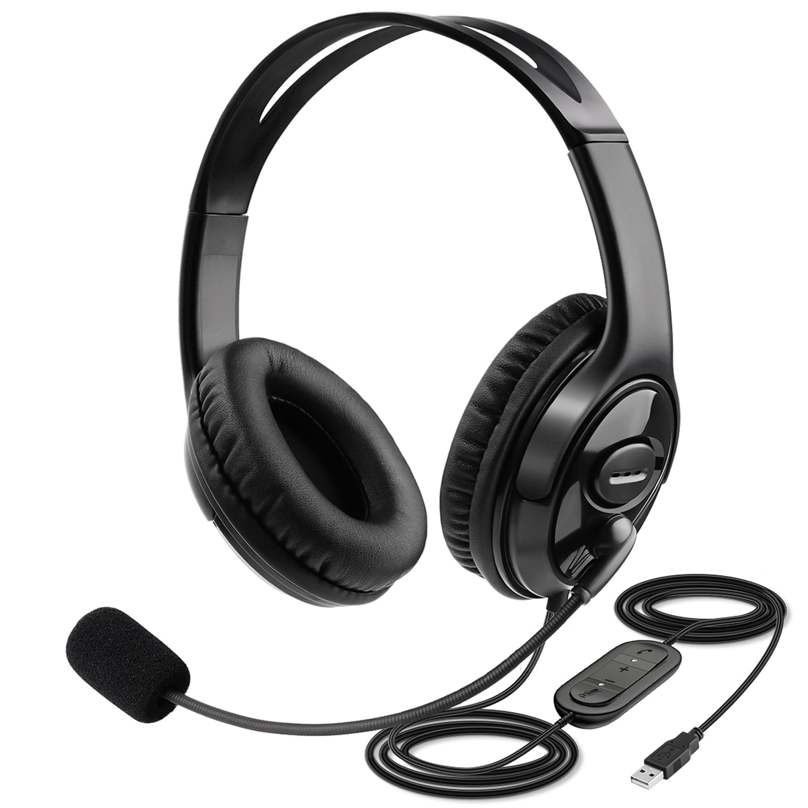 Mkj Usb Headset With Microphone For Pc, Stereo Computer Headset With Noise Canceling Mic For Laptop Mac, Dual Ear Wired Headphone For Call Center, Home Offices, Skype, Zoom, Microsoft Teams, Webinar
