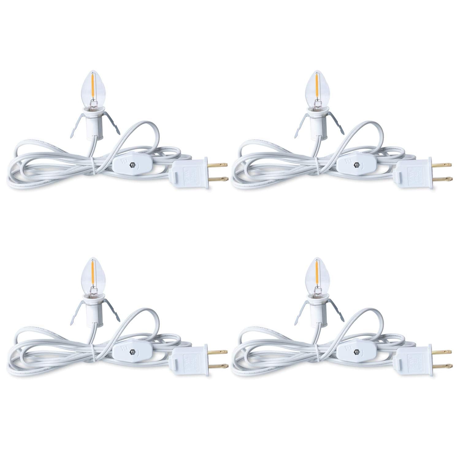 Minetom 6 Ft. White Cords With One Light, Ul Listed Accessory Cord With On/Off Switch Plugs Into Electrical Outlet For Holiday D