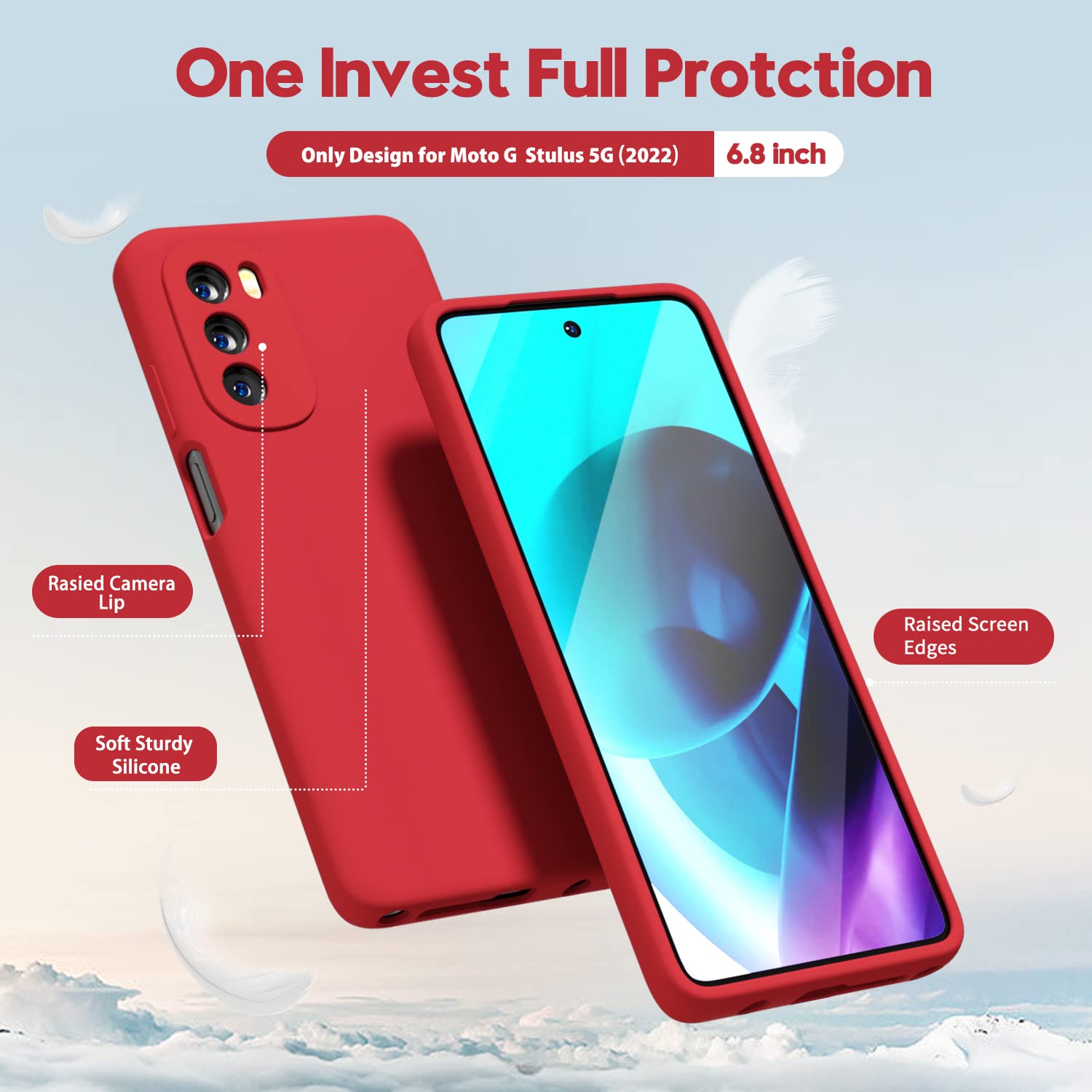 oakxco Liquid Silicone Phone Case for Motorola Moto G Stylus 5G 2022, Matte Red, Soft TPU, Slim Protective Cover for Women