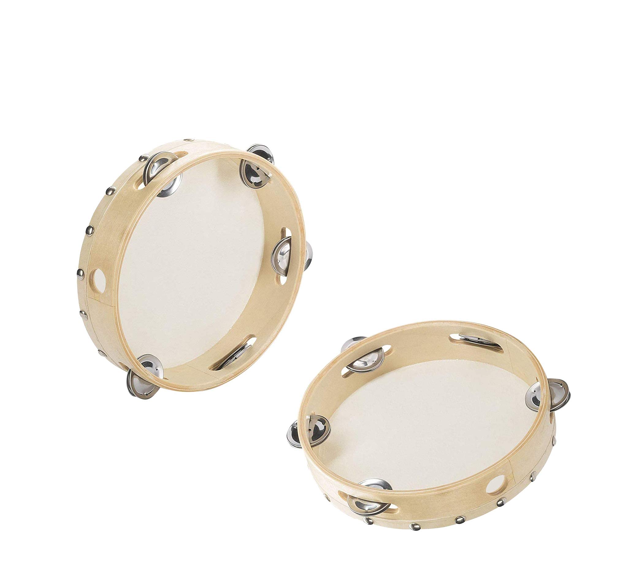 Sohapy 2PCS Wood Handheld Tambourine Drum Bell Tambourines with Jingle Bells Musical Educational Instrument Toy for Party Favor
