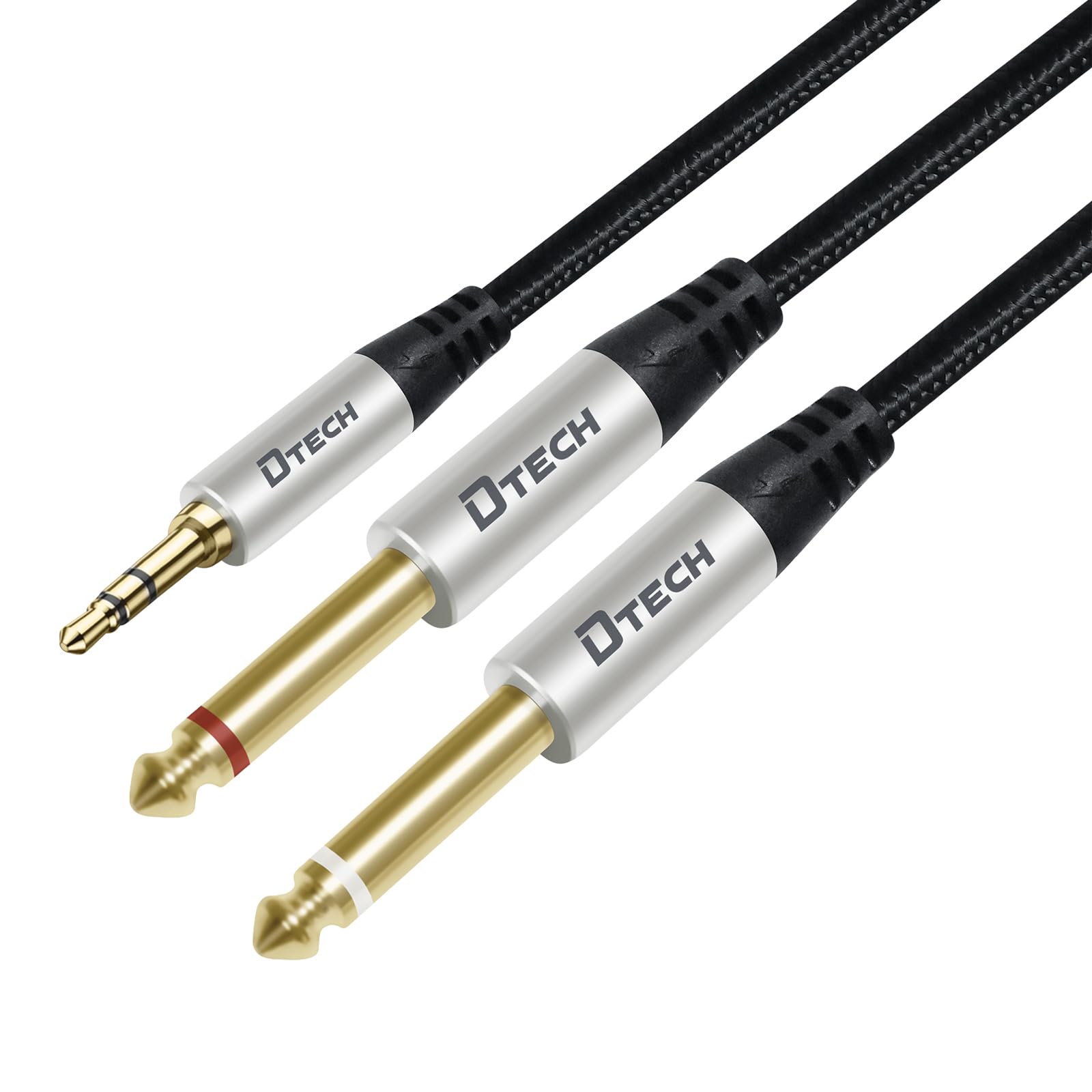 DTECH 3ft 3.5mm to 1/4 Adapter Audio Stereo Cable TRS 1/8 to Dual Quarter Inch TS 6.35mm Y Splitter Guitar AMP Aux Cord for Head