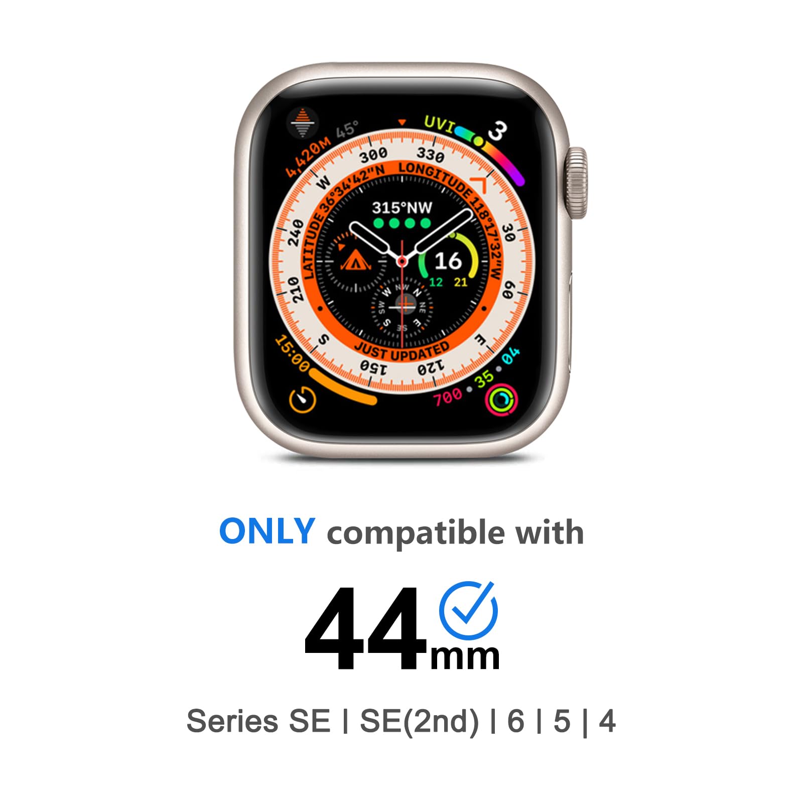 Amband 3 In 1 Metal Case Compatible With Apple Watch Series Se/Se2 6/5/4 44Mm, W1 Protector Rugged Bumper With Watch Crown + Wat