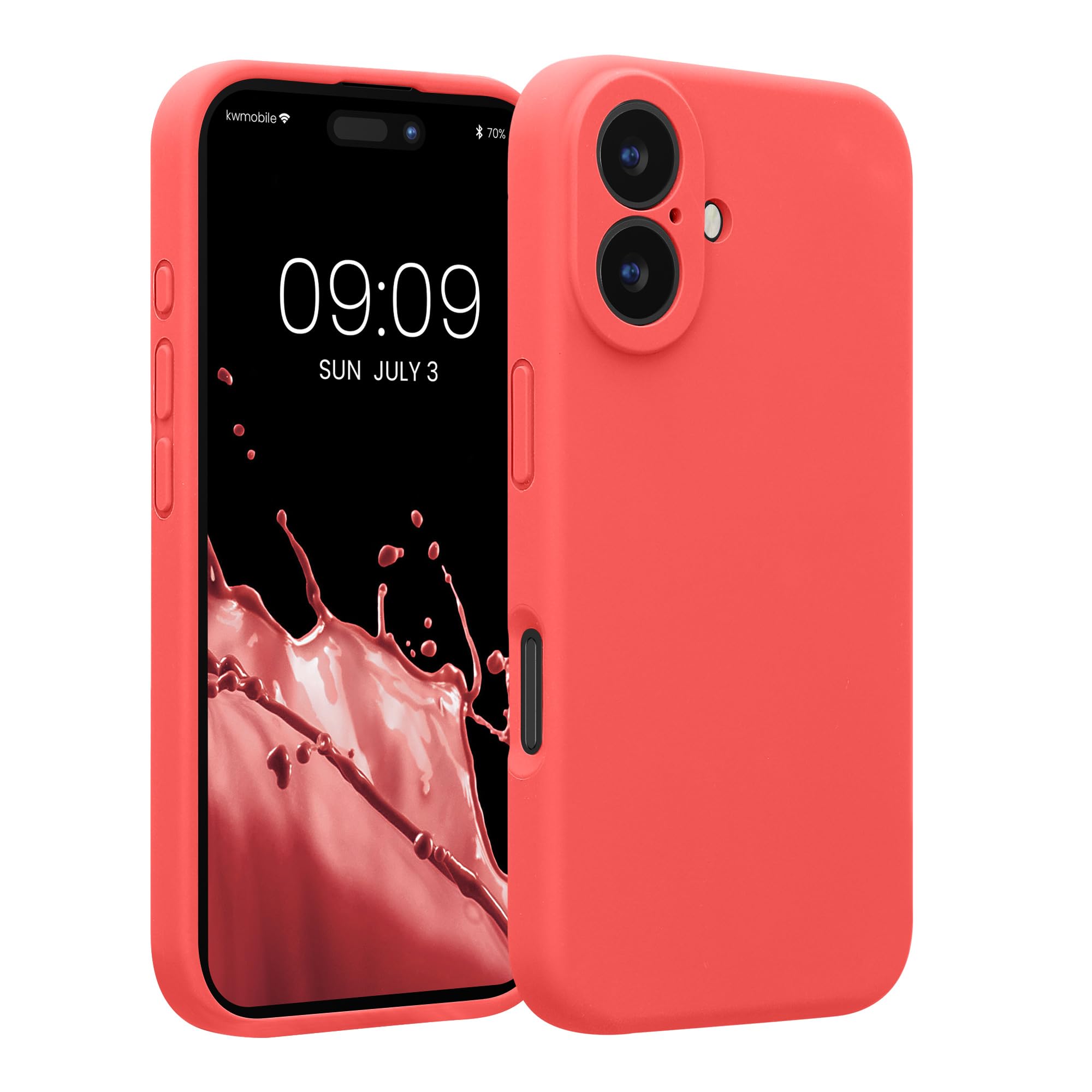 kwmobile Case Compatible with Apple iPhone 16 Case - Slim TPU Silicone Phone Cover - Soft Touch Finish - Neon Coral