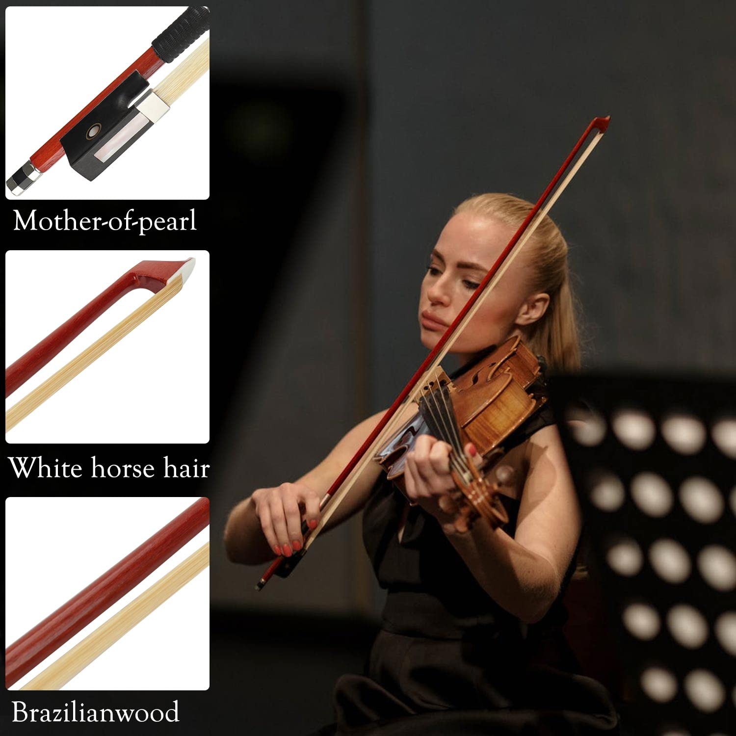 Lms Violin Bow Full Size 4/4 Brazilwood Violin Bows Lightweight Bow Well Balance Fiddle Bow
