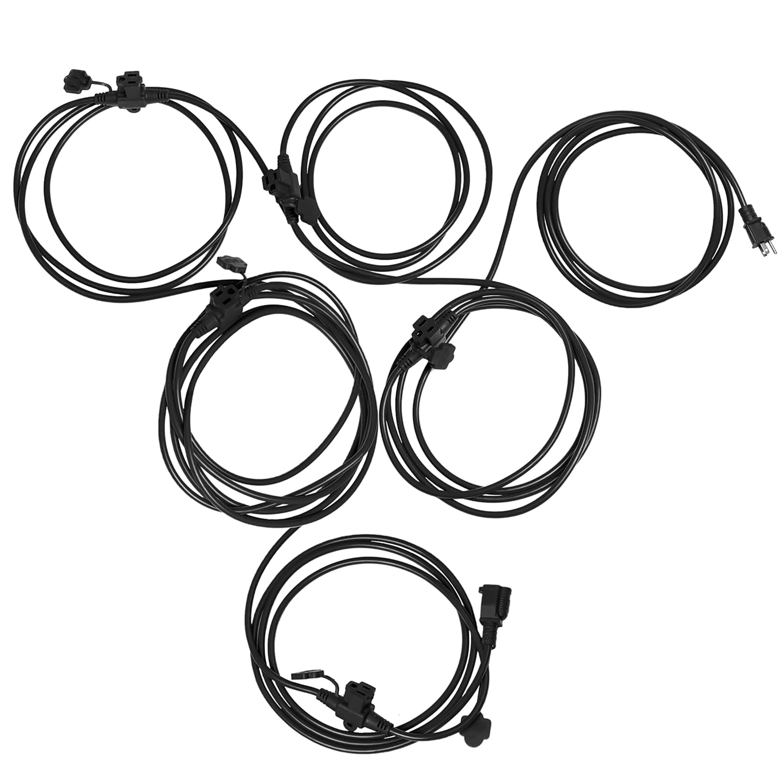 Eversimpleinc Black Outdoor Extension Cord With Multiple Outlets, (50Ft 6 Outlets) Evenly Spaced With Weatherproof Cover, Ideal