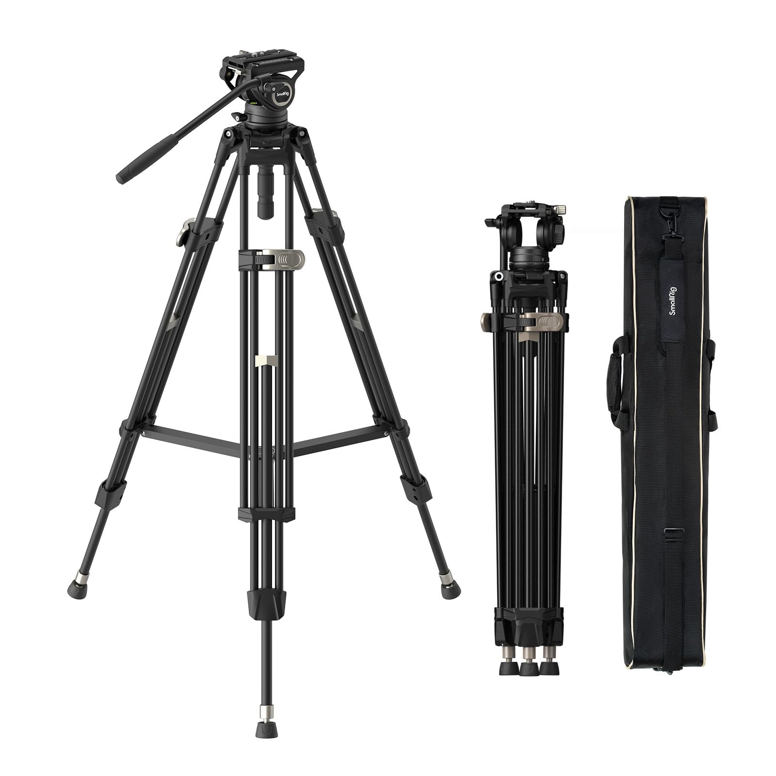 SmallRig AD-80 FreeBlazer Heavy-Duty Video Tripod System, 75  Tall, Fluid Head, One-Step Height Adjust, Dual-Mode QR Plate, Load