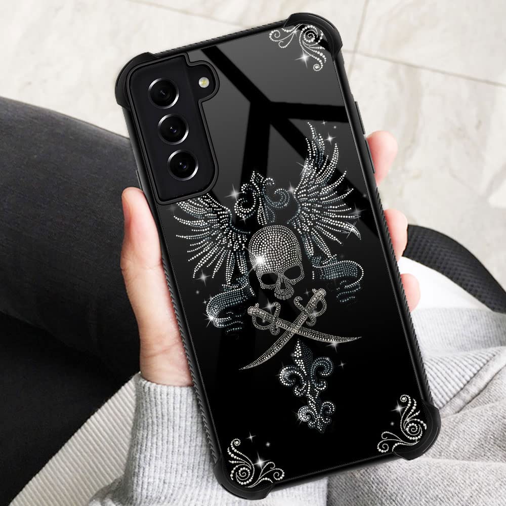 ZHEGAILIAN Phone Case Compatible with Samsung Galaxy S21 Plus 5G Diamond Skull Organic Glass TPU for 6.7-inch