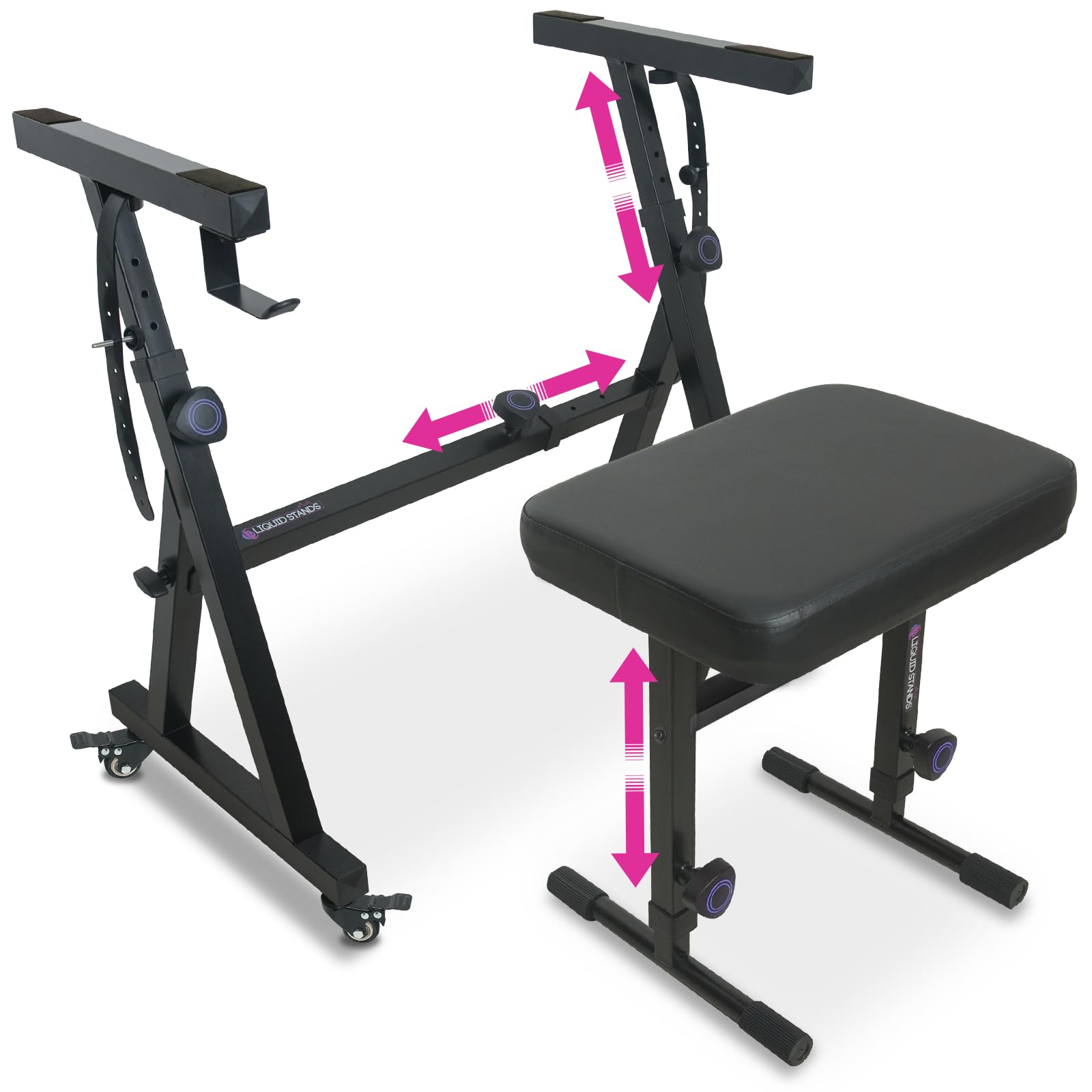 Liquid Stands Piano Keyboard Stand and Bench Set - Portable Heavy Duty Music Stand for 54-88 Key Electric Pianos and Adjustable 