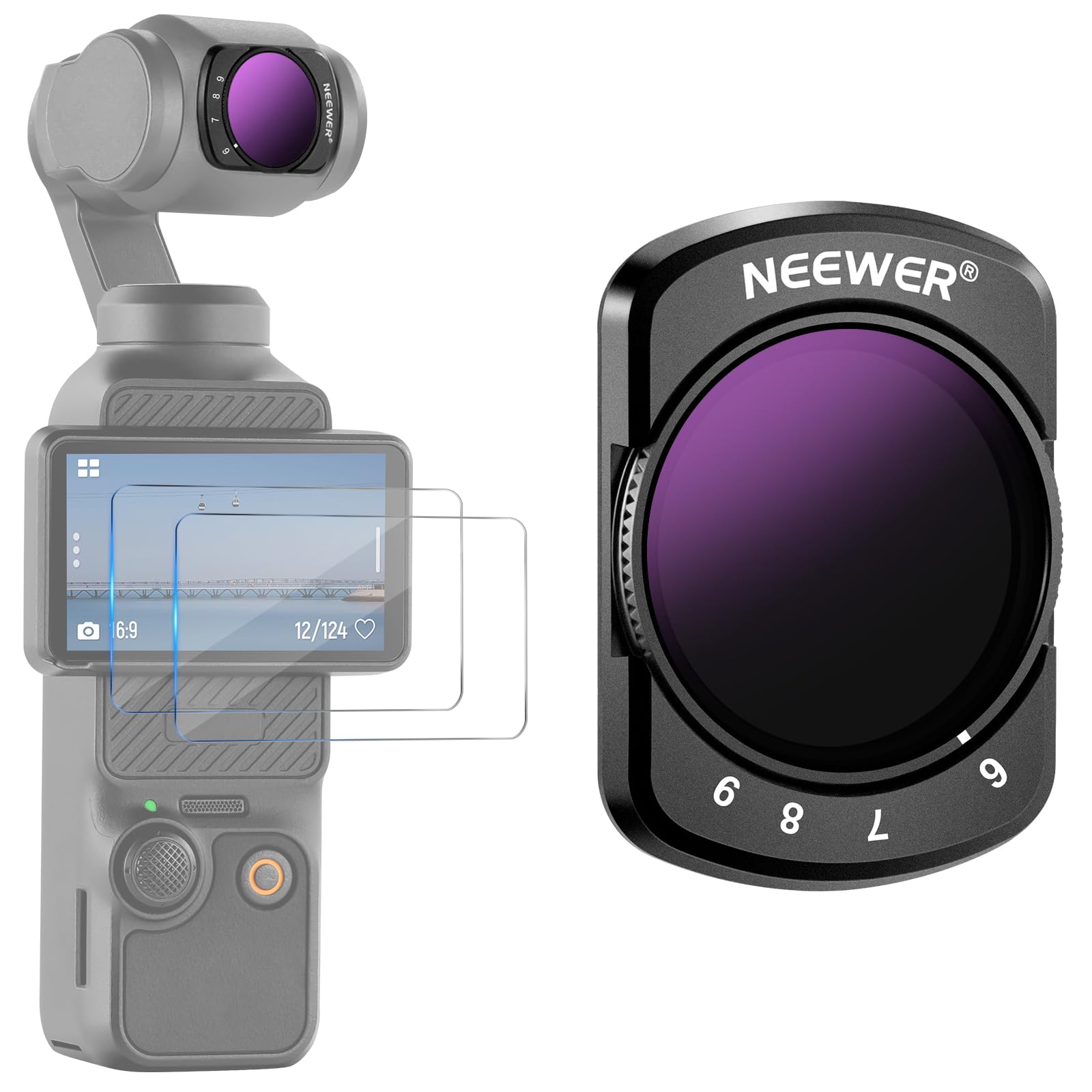 Neewer Variable Nd64 512 Filter Compatible With Dji Osmo Pocket 3, Magnetic 6 9 Limited Stops Adjustable Nd Filter With Hd Multi