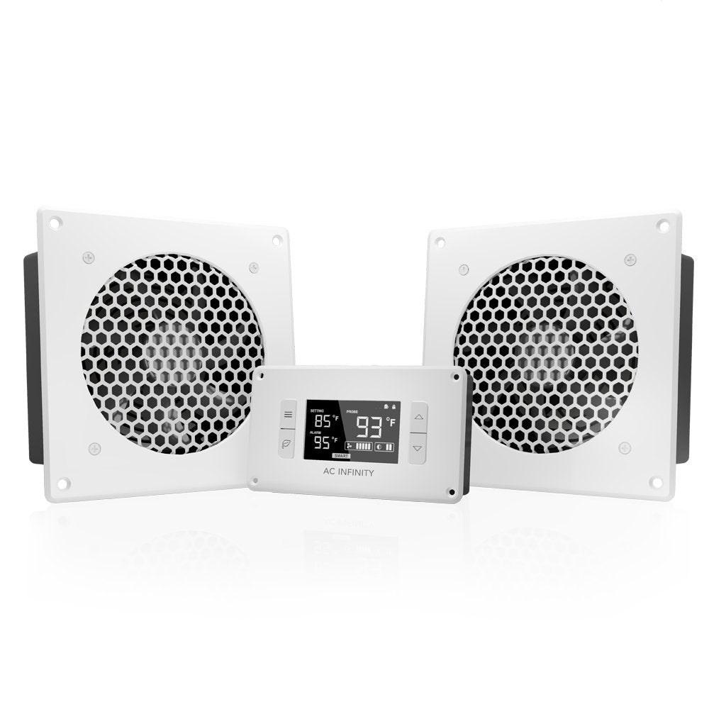 AC Infinity AIRPLATE T8 White, Quiet Cooling DualFan System 6 with Thermostat Control, for Home Theater AV Cabinets
