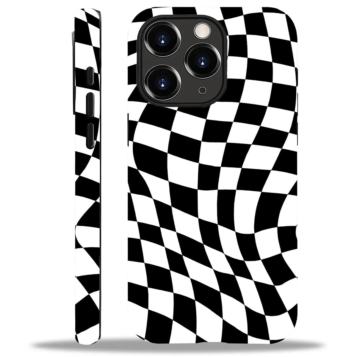 WANKBLC Compatible with iPhone 11 Pro Matte Case, Twisted Black White Checkered Pattern for Girl Full Body Design Soft Silicone 