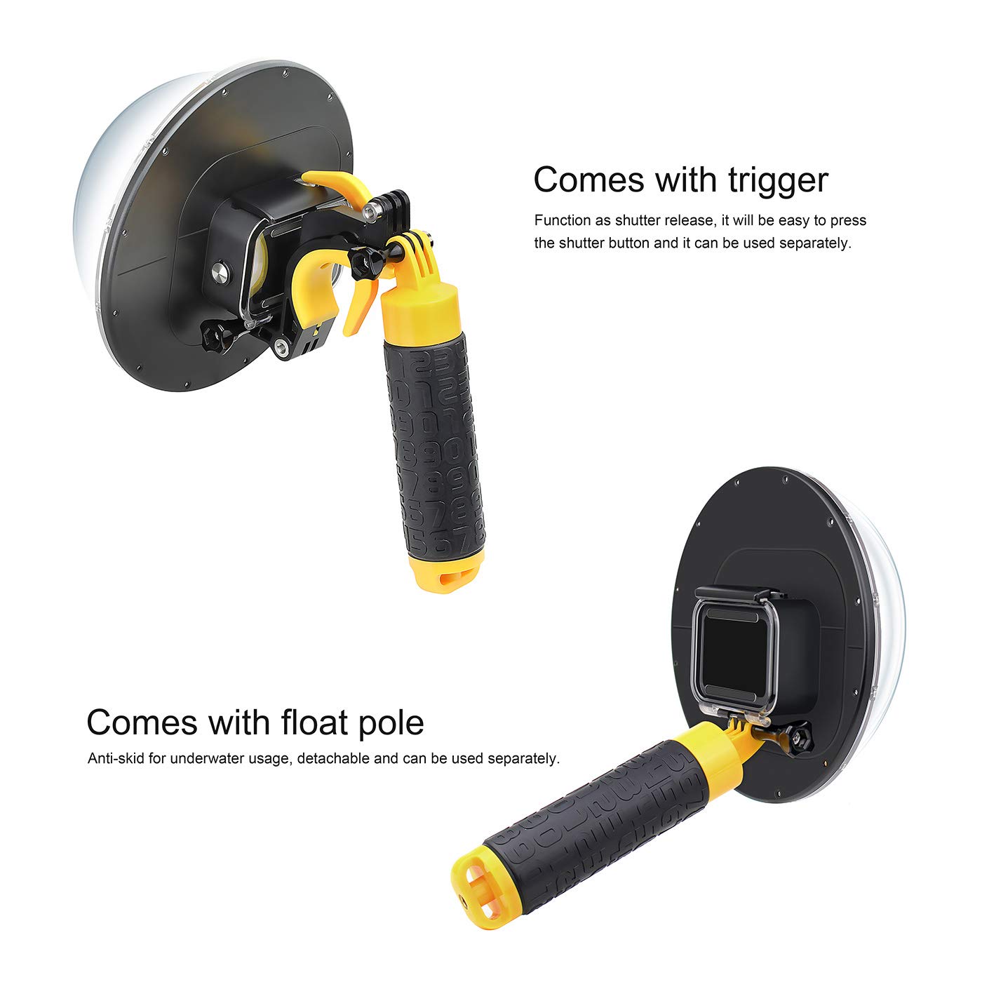 Soonsun Dome Port For Gopro Hero 13/12/11/10/9 Black, 45M Underwater Water Dome Lens With Waterproof Housing Case, Floating Hand