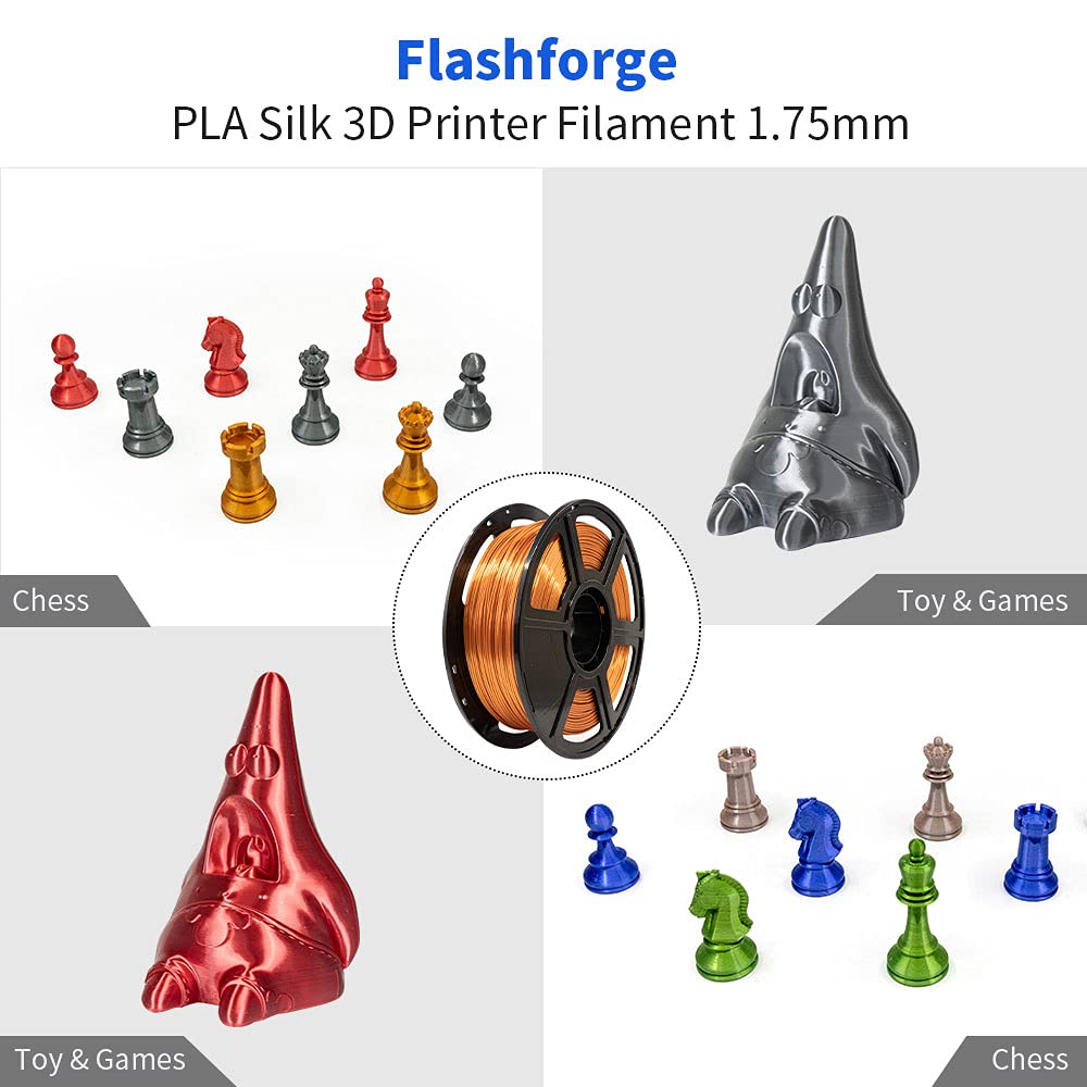 Flashforge 3D Printer Filament Silk Pla 1.75Mm 1Kg Spool-Dimensional Accuracy +/- 0.02Mm (Copper)