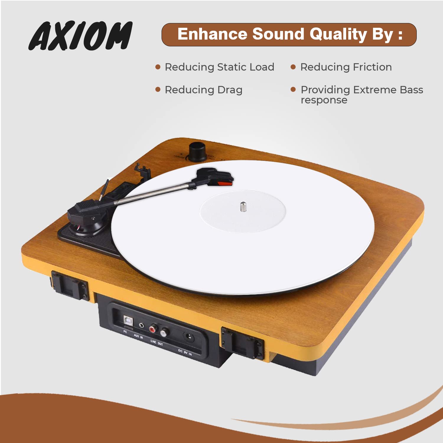 Axiom Acrylic Slipmat for Vinyl LP Turntables - 2.7mm Thick, Anti-static, White - Enhances Sound and Bass Quality