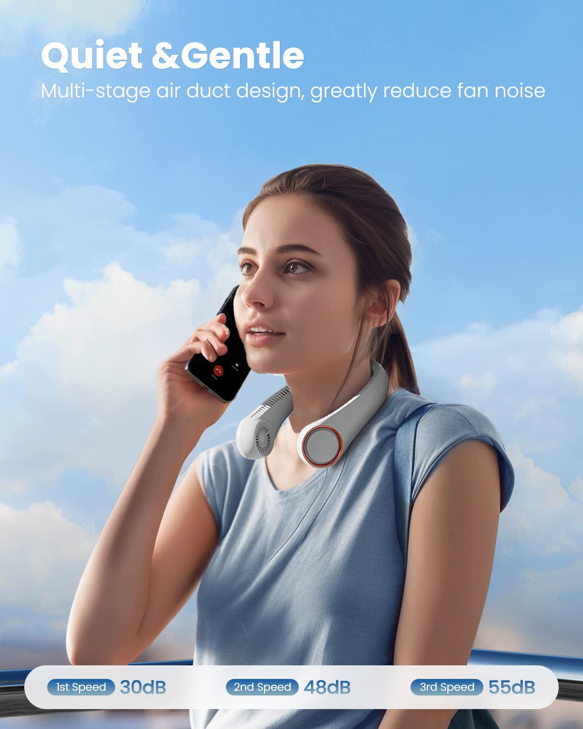 Gaiatop Portable Neck Fan, Rechargeable Hands Free Bladeless Portable Mini Fans, 3 Speeds 72 Air Outlet, Free Adjustment Persona