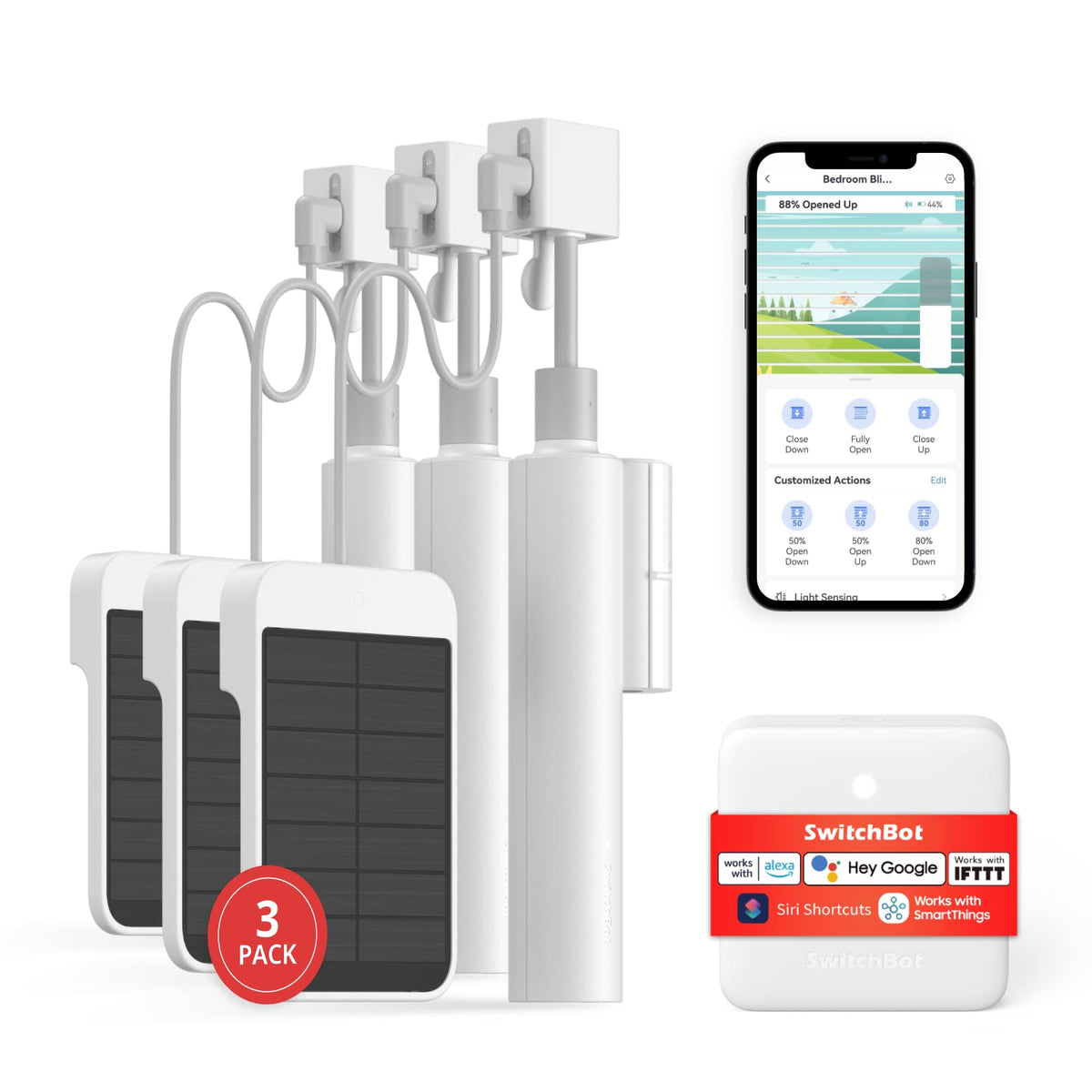 Switchbot Smart Electric Motorized Blinds Kit - 3Pack With 2.4G Wifi Remote Control, Solar Powered, Compatible With Alexa, Googl
