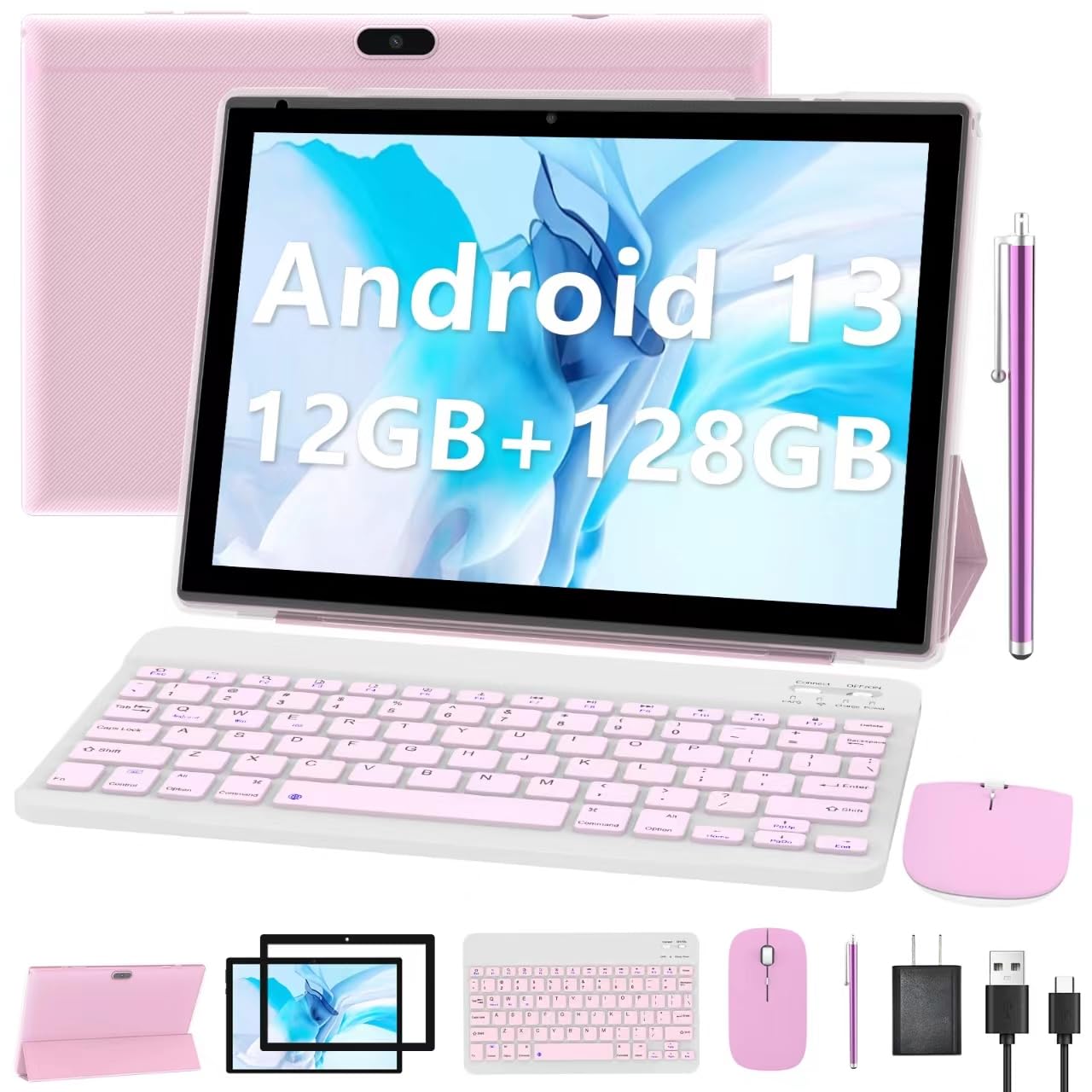 Android 13 Tablet 10 Inch, 2024 Newest 12Gb Ram+128Gb Rom/1Tb Expandable Tablets Pc, 2 In 1 Tablets With Keyboard, 2.0Ghz Quad C