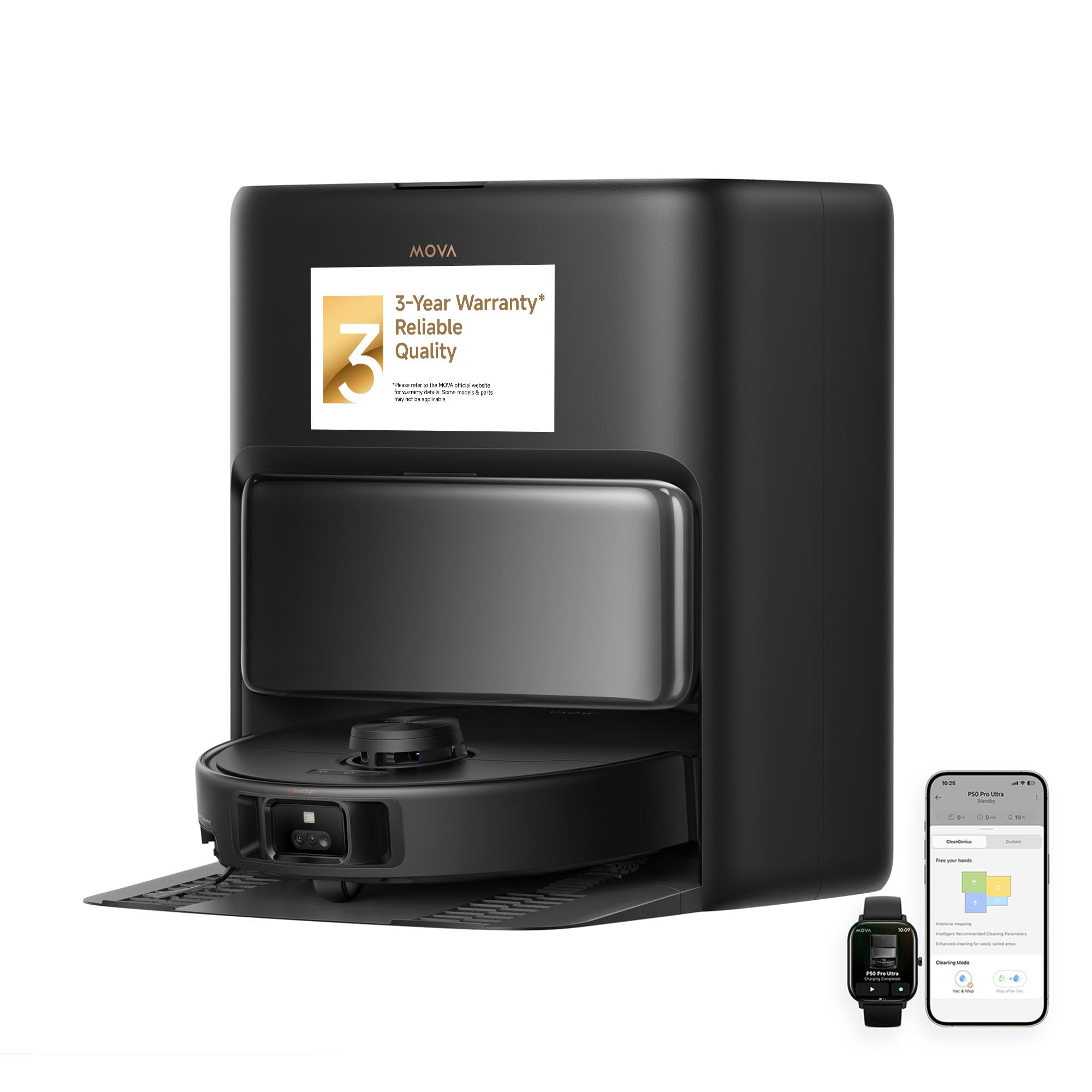 Mova P50 Pro Ultra Robot Vacuum and Mop, 19,000Pa Suction with Anti-Tangle Brush, Removable & Liftable Mop for Carpet & Floor, 1