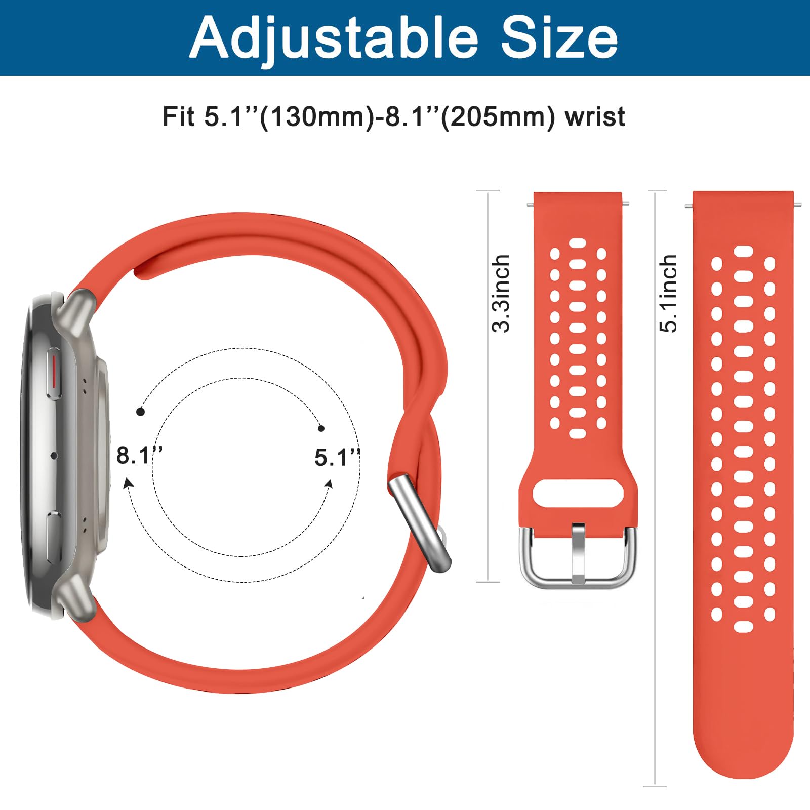 Zocovin Silicone Watch Bands For Amazfit Active 2 /Active, Soft Sport Breathable Replacement Wristband Strap For Amazfit Gts 4/4