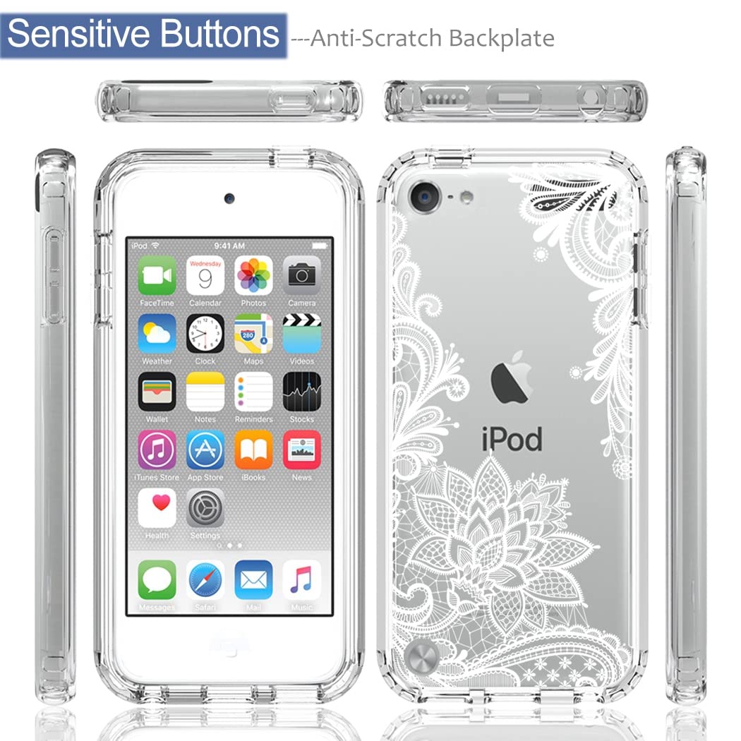 Tothedu Phone Case For Ipod Touch 6/Touch 5/Touch 7 Case With Tempered Glass Screen Protector, Cute Clear Mandala Pattern Full B