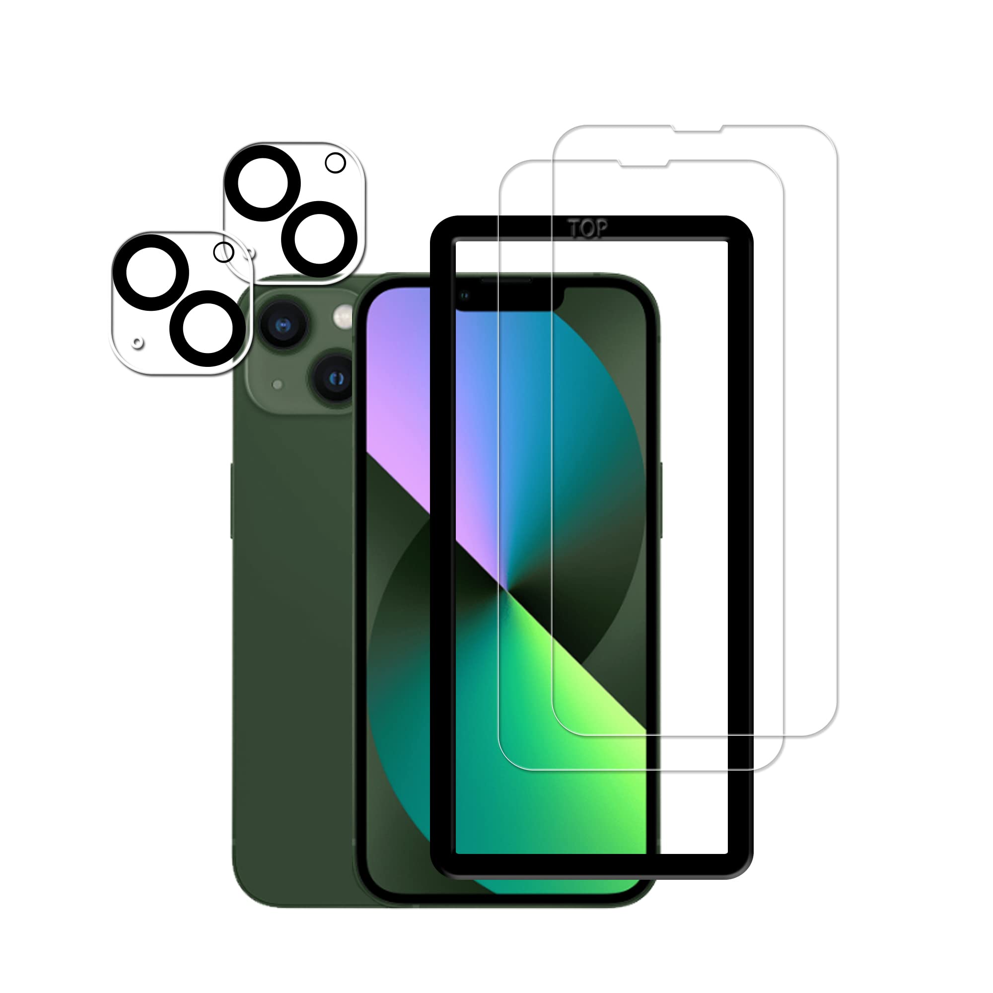 Hkkais Easy Alignment Frame Designed For Iphone 13 [6.1 Inch] Tempered Glass Screen Protector 2 Pack Camera Lens Protector Film