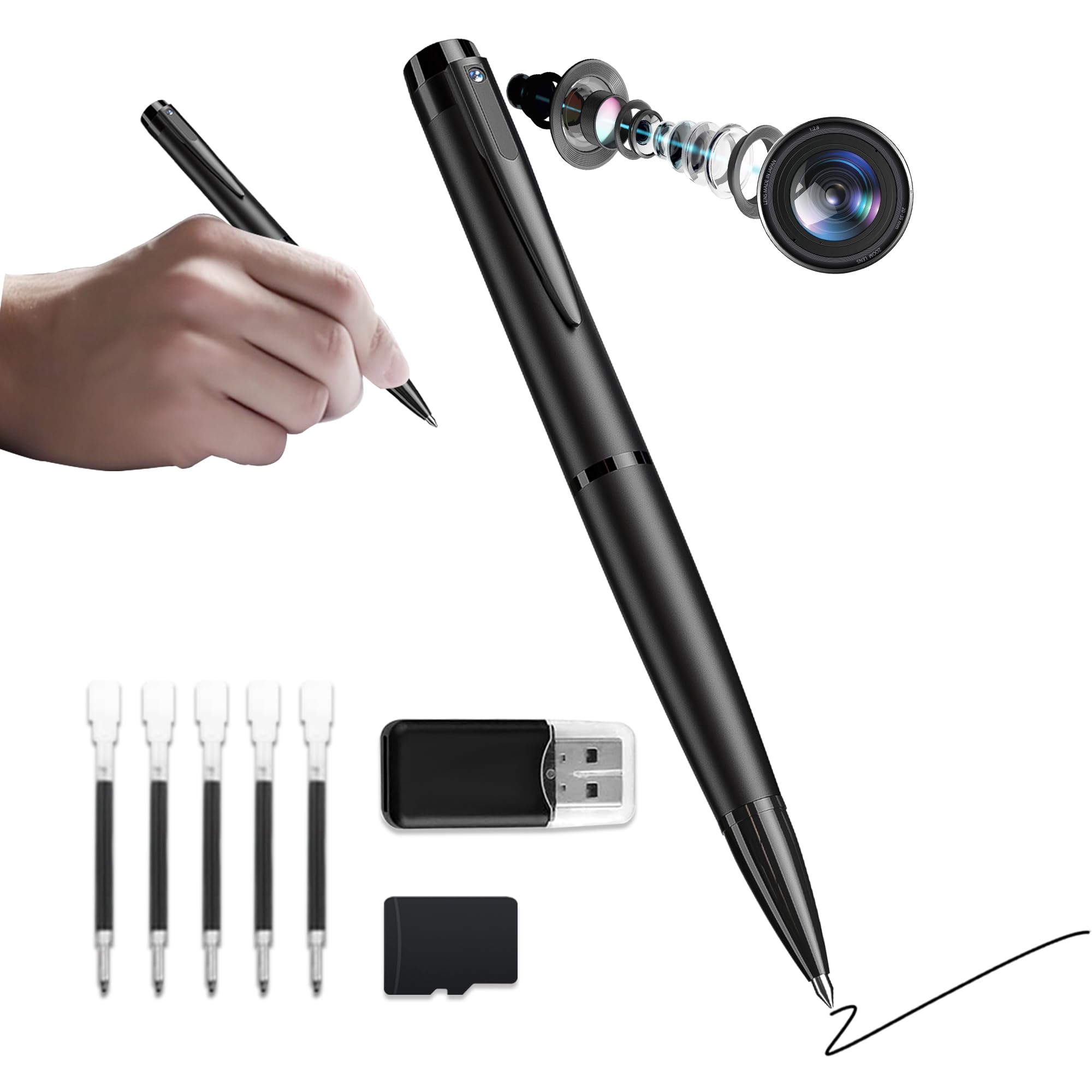 Body Camera Pen with 64GB Memory Card, 1080P HD Mini Surveillance Camera, Portable Pocket Cam, Black