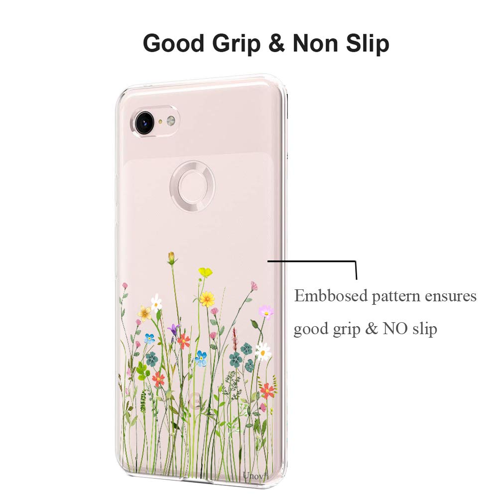 Unov Pixel 3 Phone Case Clear Embossed Floral Pattern Soft TPU Shock Absorption Protective Back Cover Flower Bouquet 5.5 inch