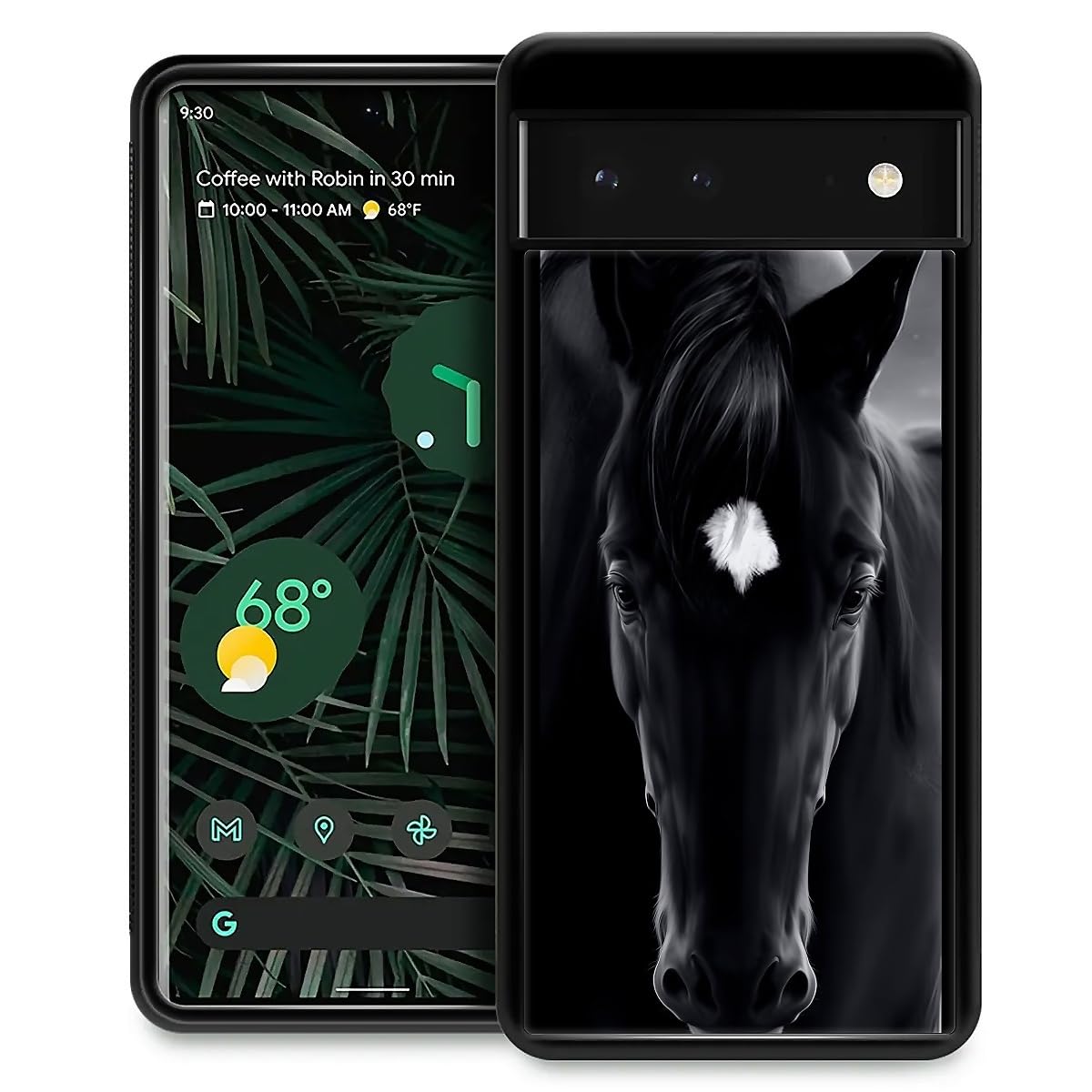 Fkbrcl4U For Google Pixel 6 Case, Cool Black Horse Face Pattern Graphic Design Girl Boy Soft Silicone Hard Acrylic Shock Protect