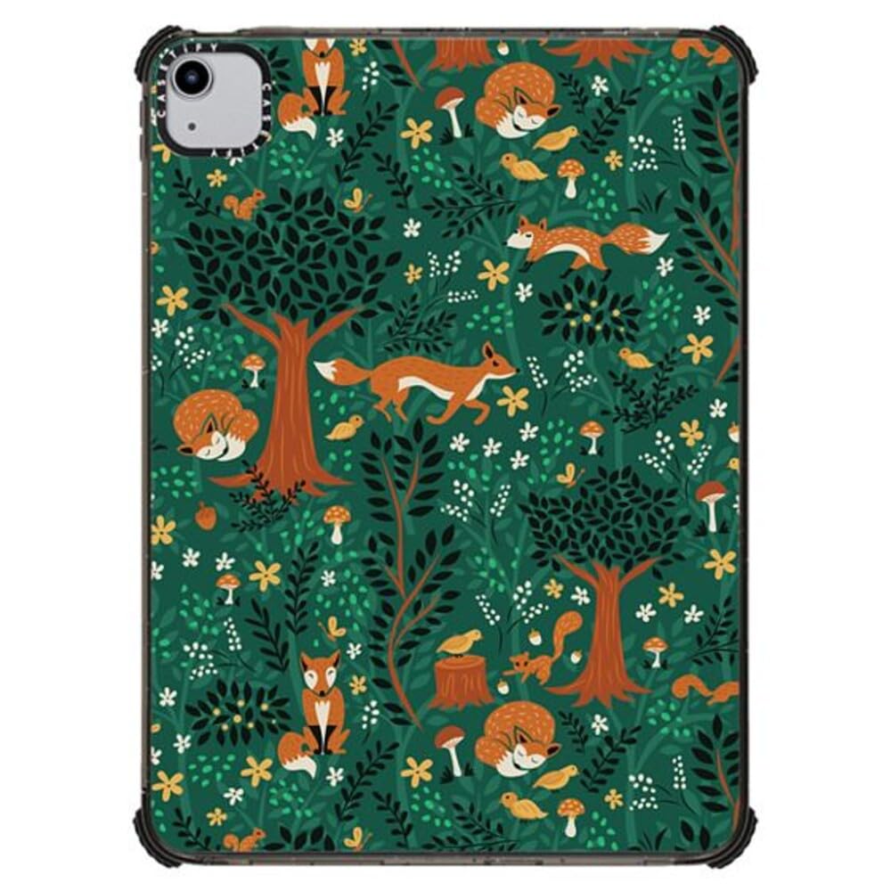 Casetify Impact Folio Case For Ipad Pro 12.9'' (3Rd/4Th/5Th/6Th Gen)   Foxes In An Emerald Forest   Clear Black