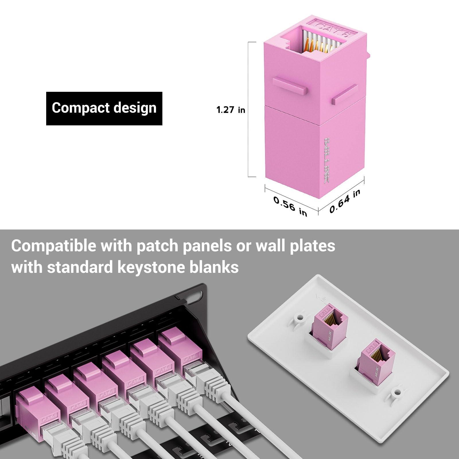 Iwillink Rj45 Cat6 Keystone Coupler 25 Pack, Female To Female Cat6 Keystone Jack, Utp Keystone Coupler Insert (Pink)