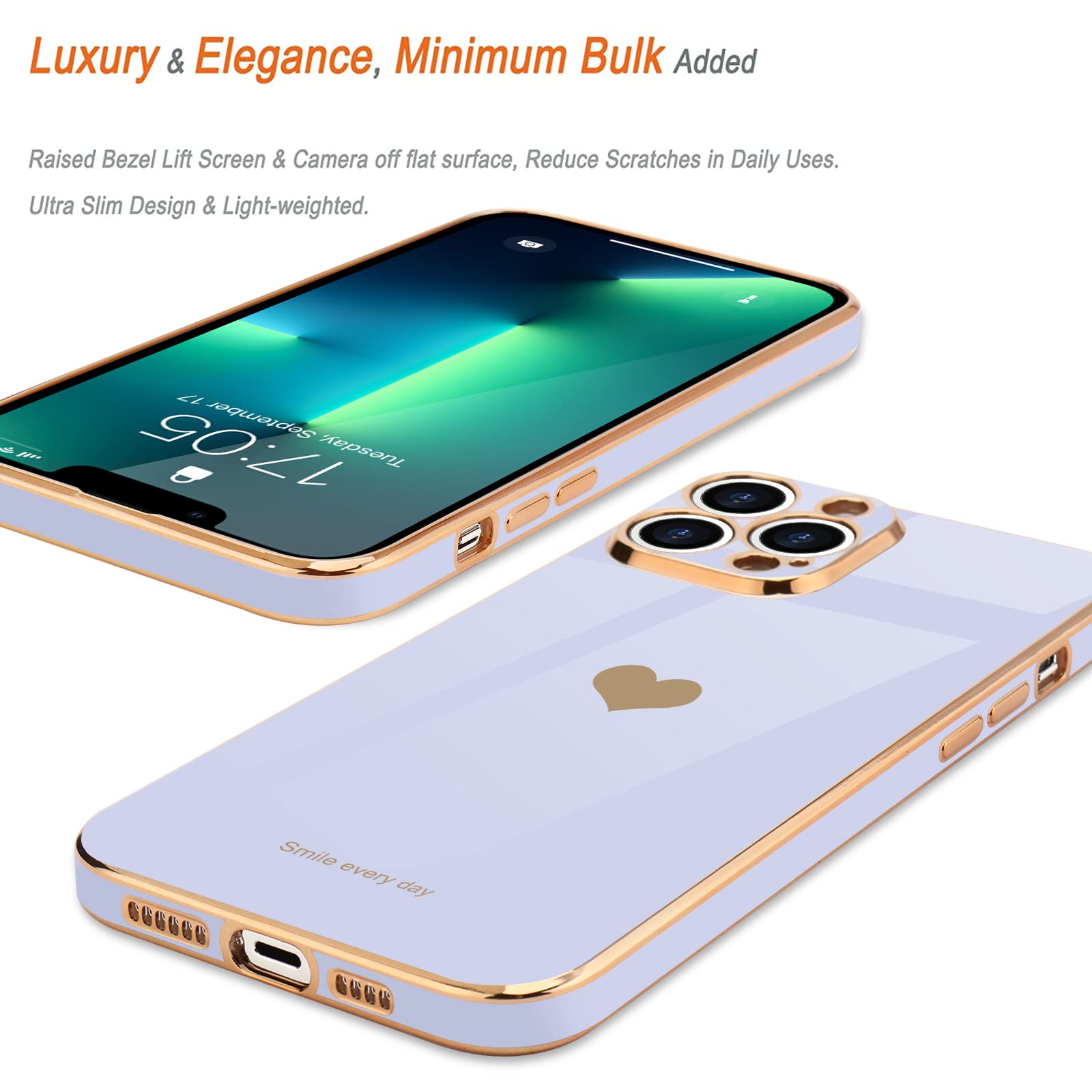 Teageo For Iphone 13 Pro Max Case For Women Girl Cute Love Heart Luxury Plating Bling Soft Back Cover Raised Camera Protection B