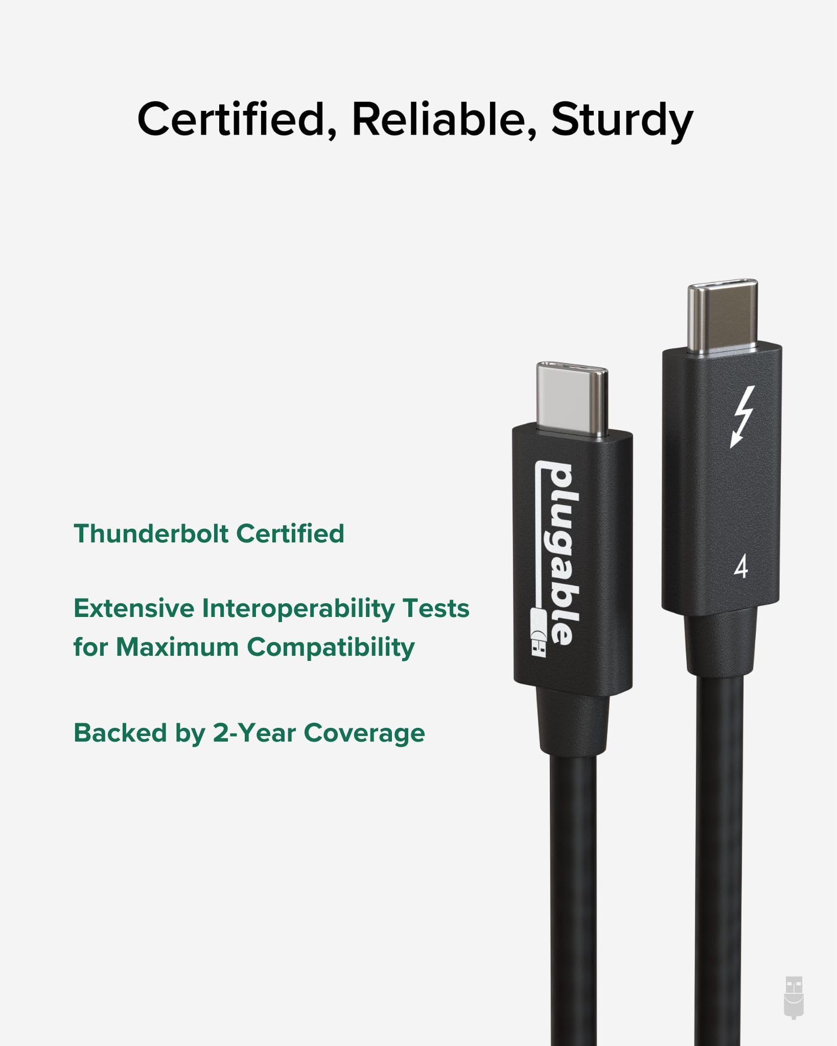 Plugable Thunderbolt 4 Cable [Thunderbolt Certified] 3.3Ft Usb4 Cable With 100W Charging, Single 8K Or Dual 4K Displays, 40Gbps