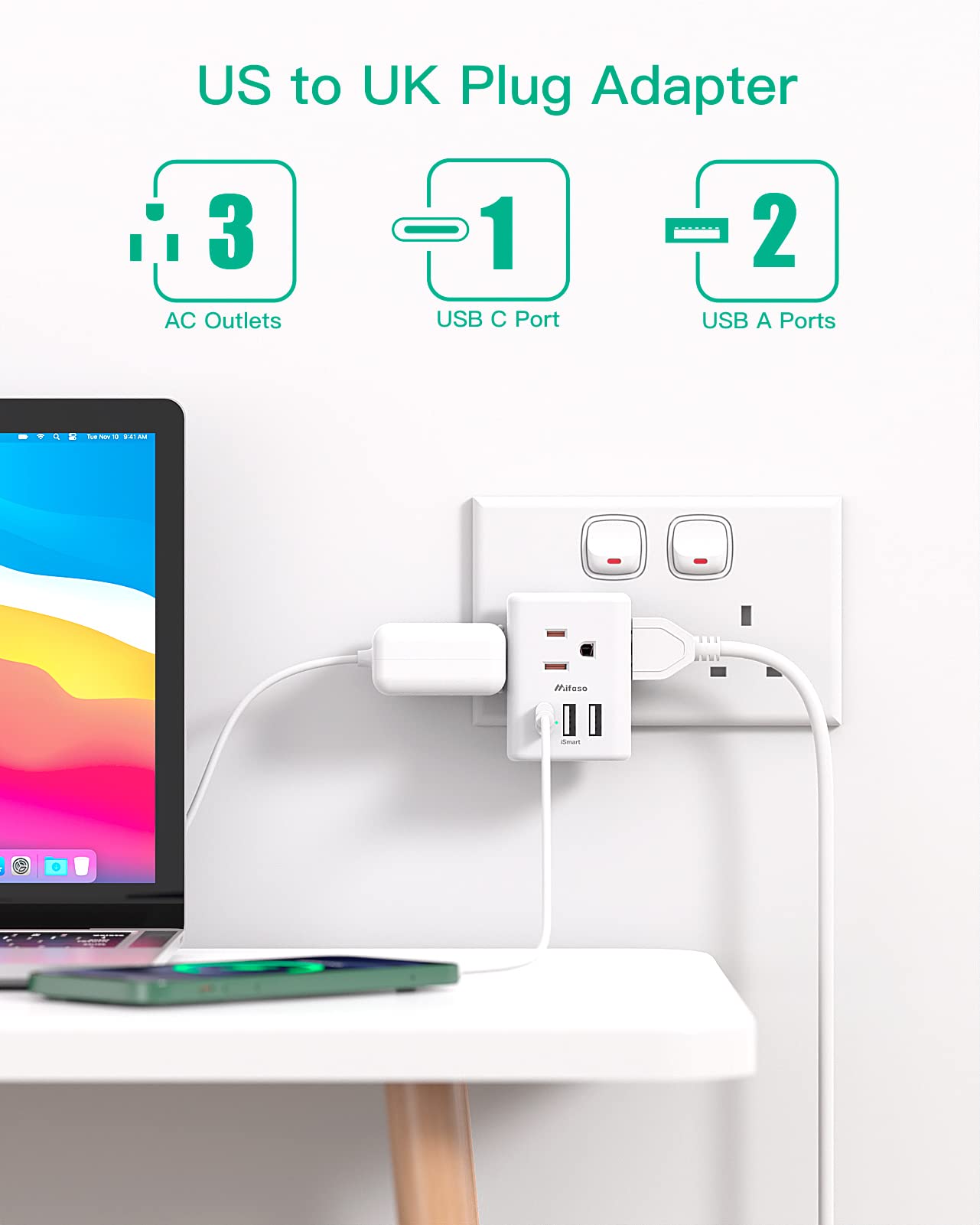 [2 Pack] Uk Travel Plug Adapter   Us To Uk Plug Adapter, Type G International Plug Adapter, Dubai England Ireland Travel Essenti