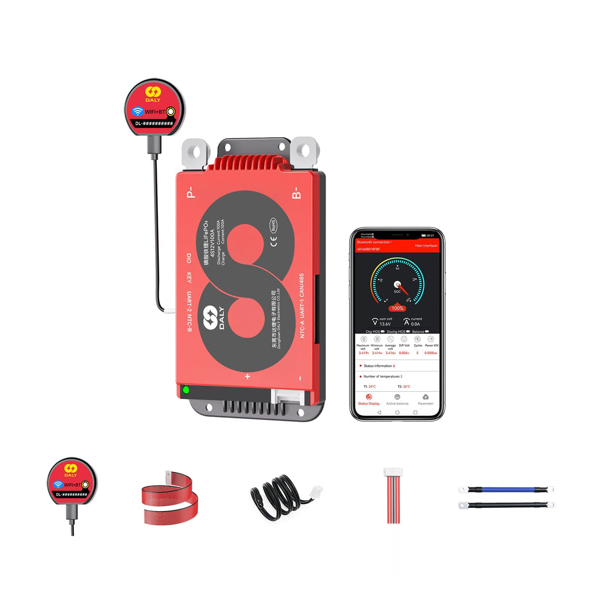 Daly Smart Bms 4S12V 100A With Wifi Module And Can 485 Communication Protection Board For Remote Monitoring Of Lifepo4 Lithium B