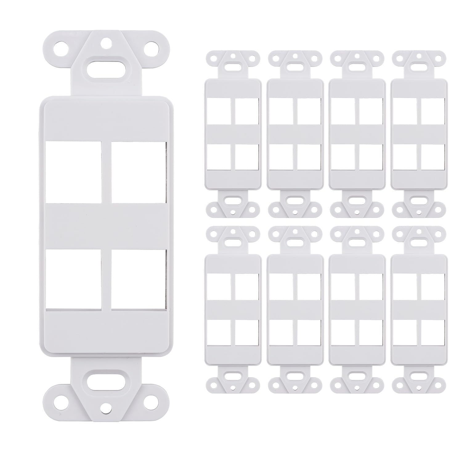 Decorative Wall Plate Keystone Insert, 2 Gang Jack White Wallplate 1/2/3/4 Port 10 Pack (4 Port)