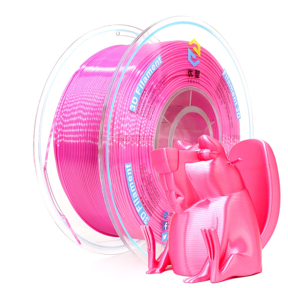Yousu Silk Pla 3D Printer Filament With Shiny Surface, Silk Pink Pla Filament 1.75Mm 1Kg, Compatible With Most Of 3D Printer.