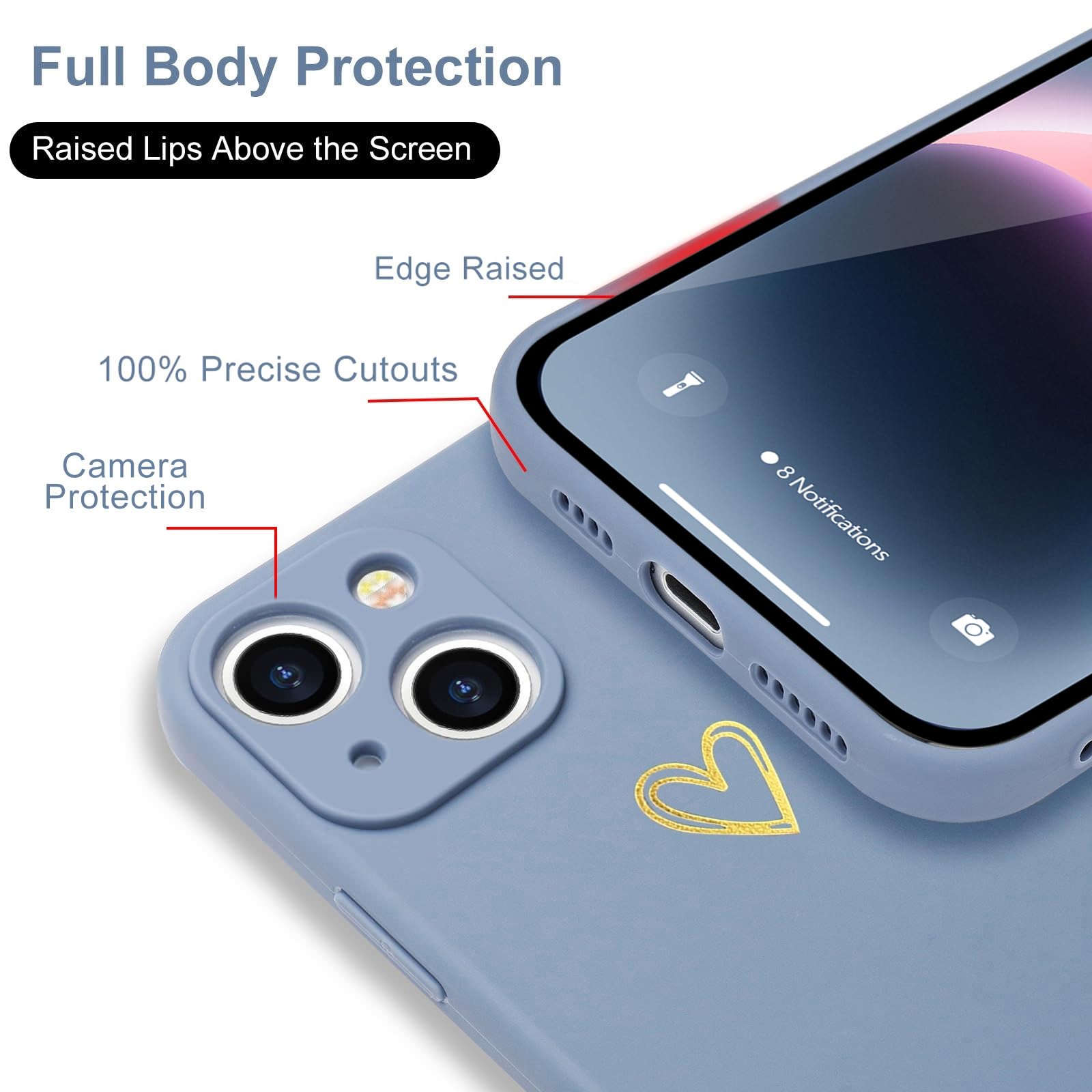 Wirvyuer For Iphone 14 Case Cute Slim Shockproof Phone Case With Wireless Charging Support And Protection, Blue Grey