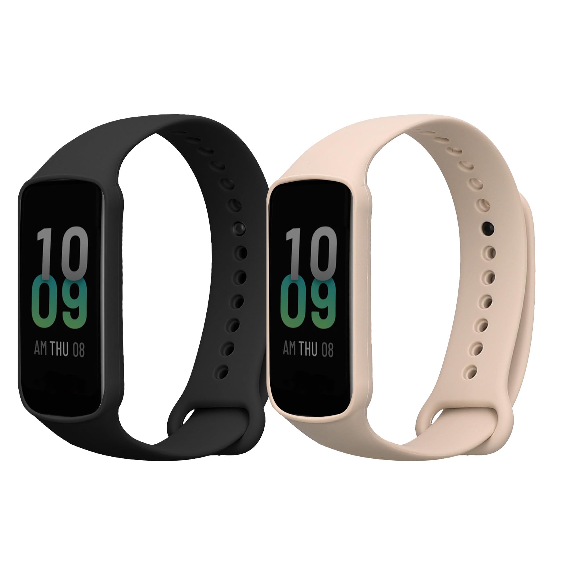 kwmobile Straps Compatible with Amazfit Band 7 Straps - 2x Replacement Silicone Watch Bands - Black/Beige