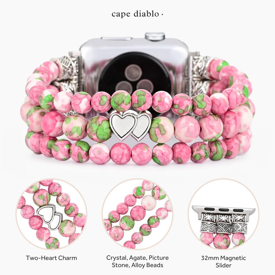 Cape Diablo Smart Watch Band For Women - Handmade Gemstone Strap - Compatible With 38Mm-45Mm Apple Faces (Eternal Love, Small -